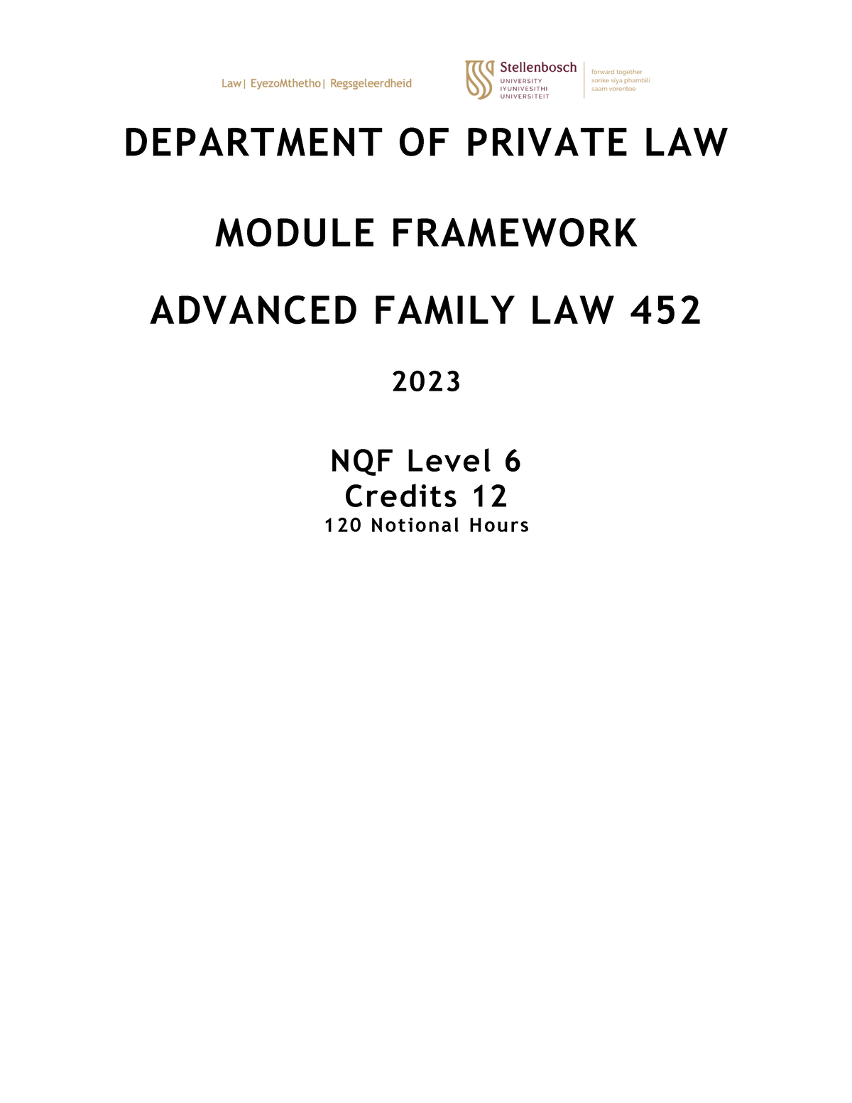 Advanced Family Law 452 Module Framework 2023 Final (BW comments