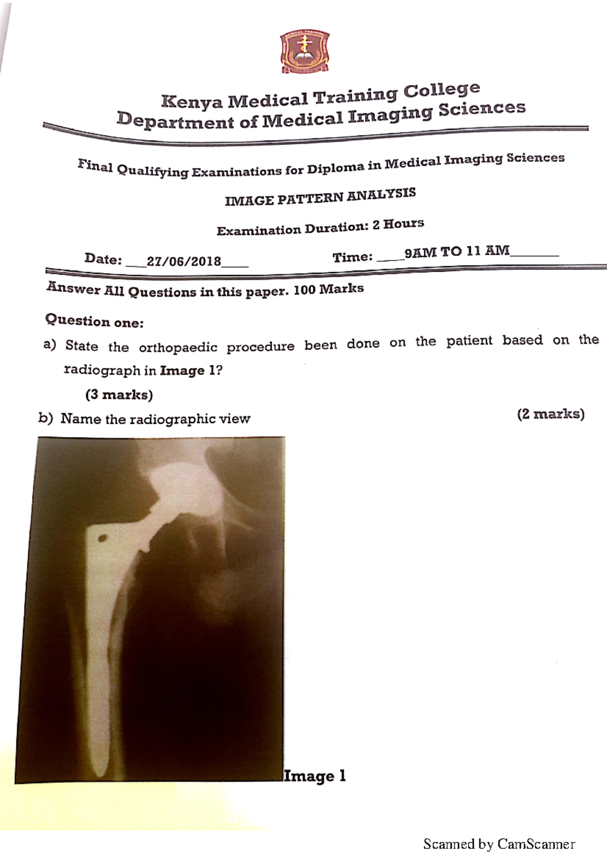 FQE, IPA Examination past papers Radiography and imaging sciences