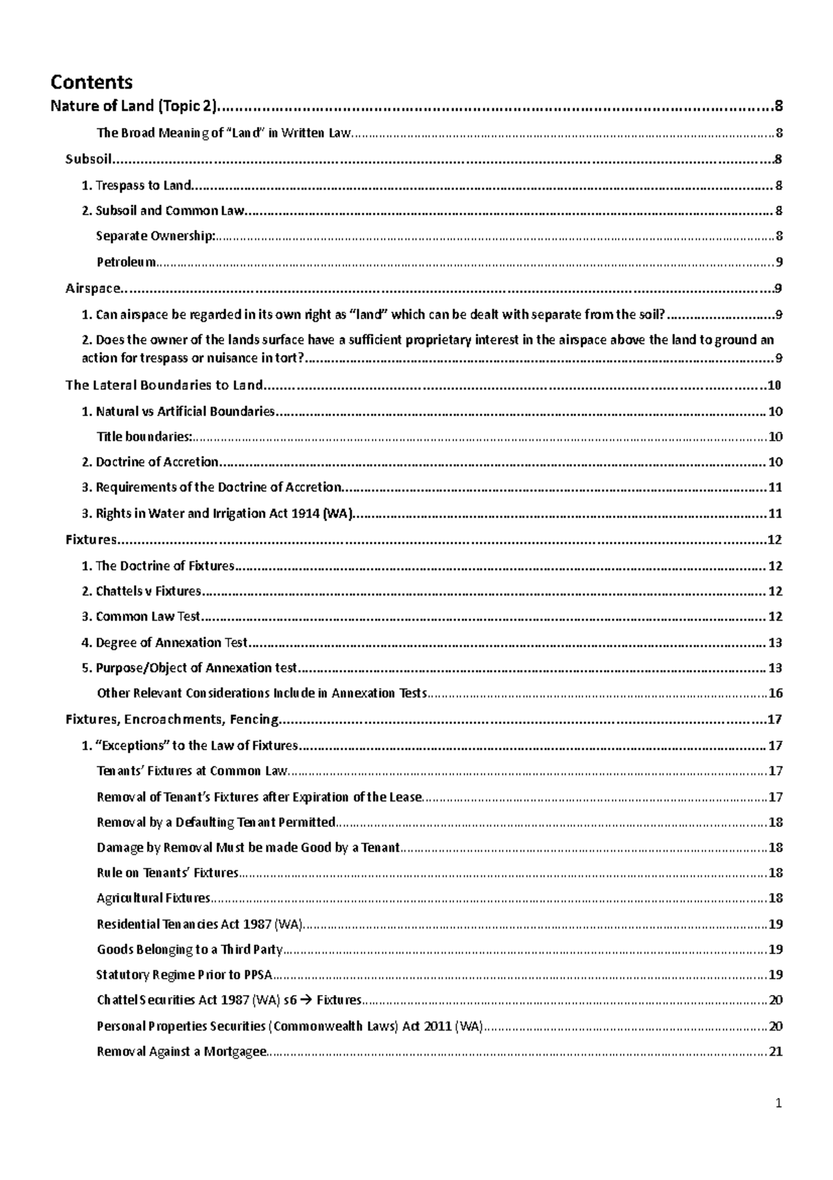 Property A Notes - Contents Nature of Land (Topic - Studocu