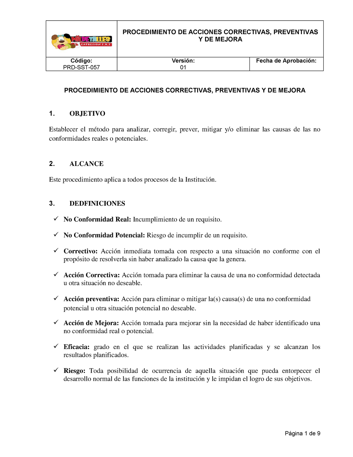 Procedimiento De Acciones Preventivas O Correctivas Y De Mejora