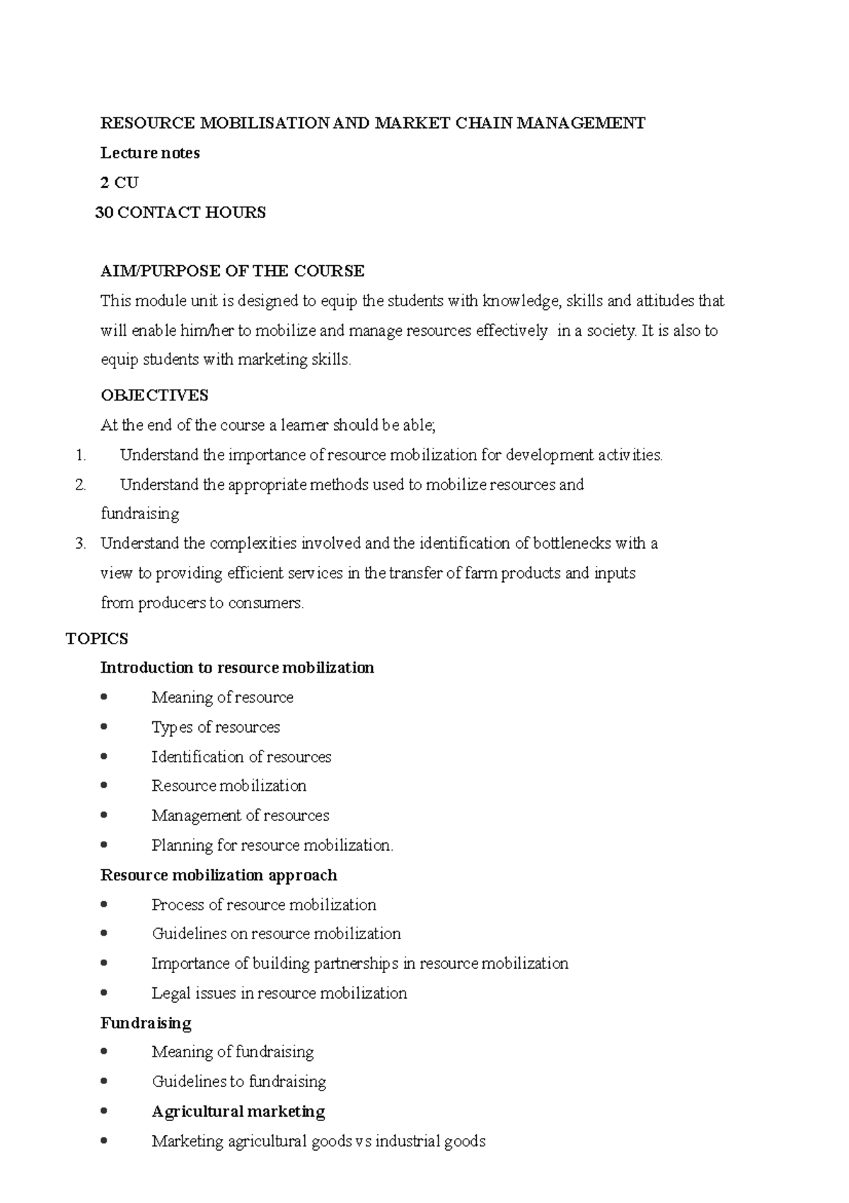 Final notes for resource mobilisation - RESOURCE MOBILISATION AND ...