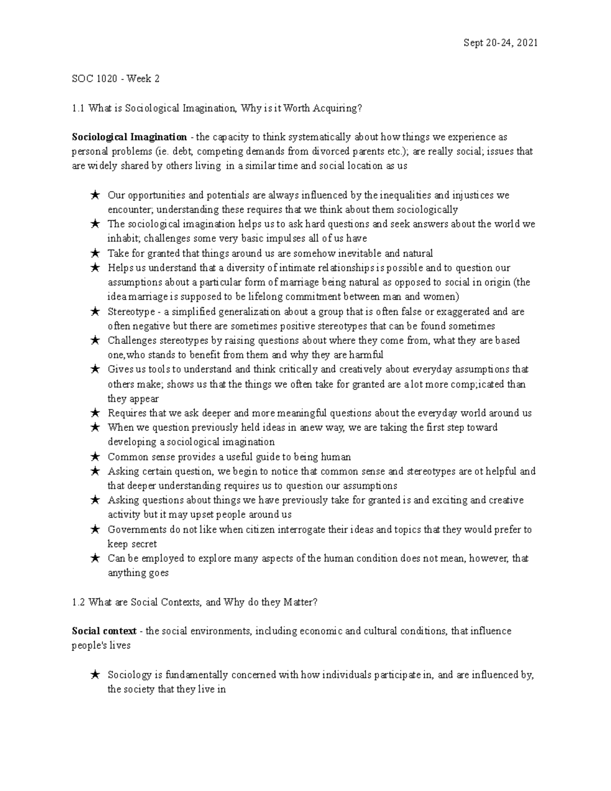 Sociology 1020 Week 2 Lecture and Textbook Notes - SOC 1020 - Week 2 1 ...