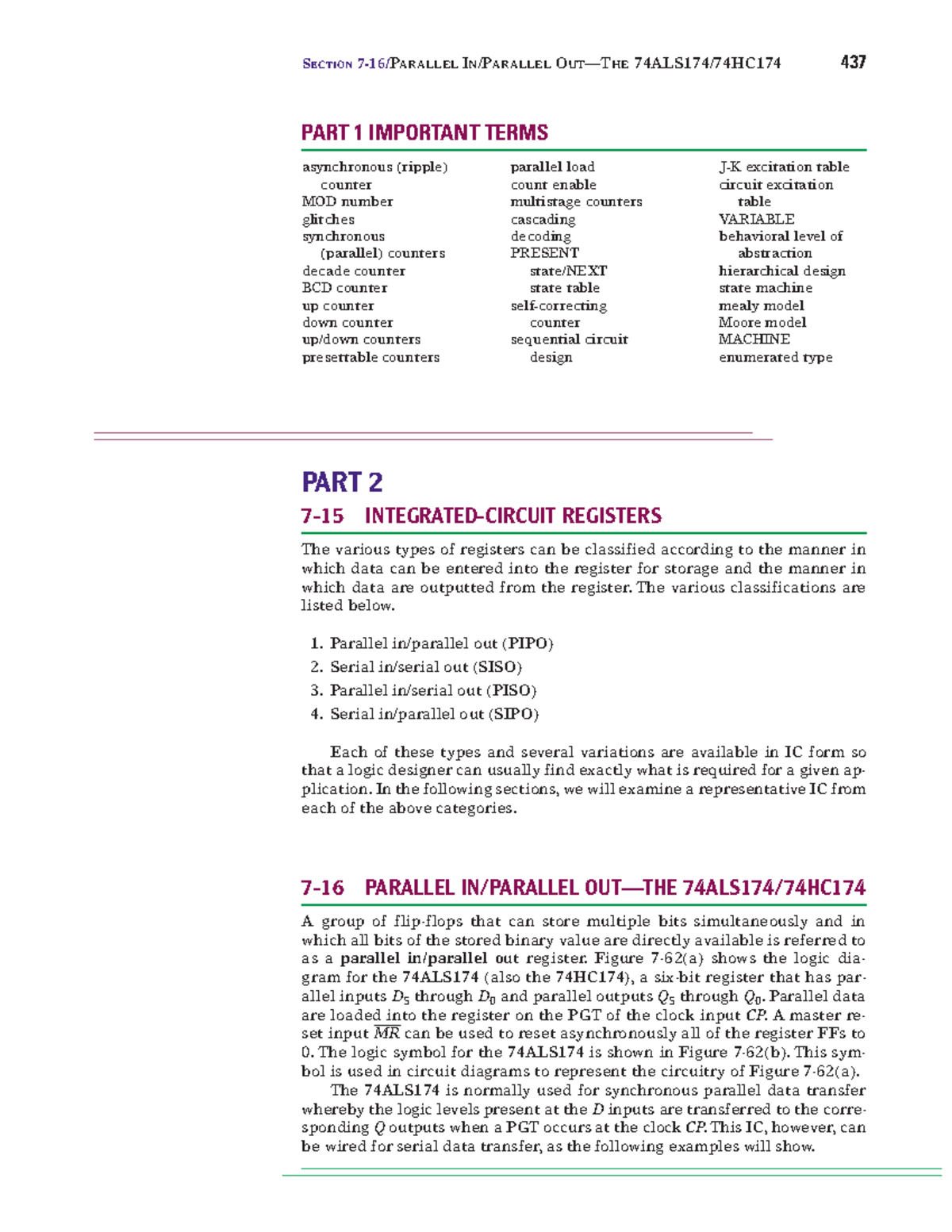 Shift Registers - DIGITAL ELECTRONICS - SECTION 7-16/PARALLEL IN ...
