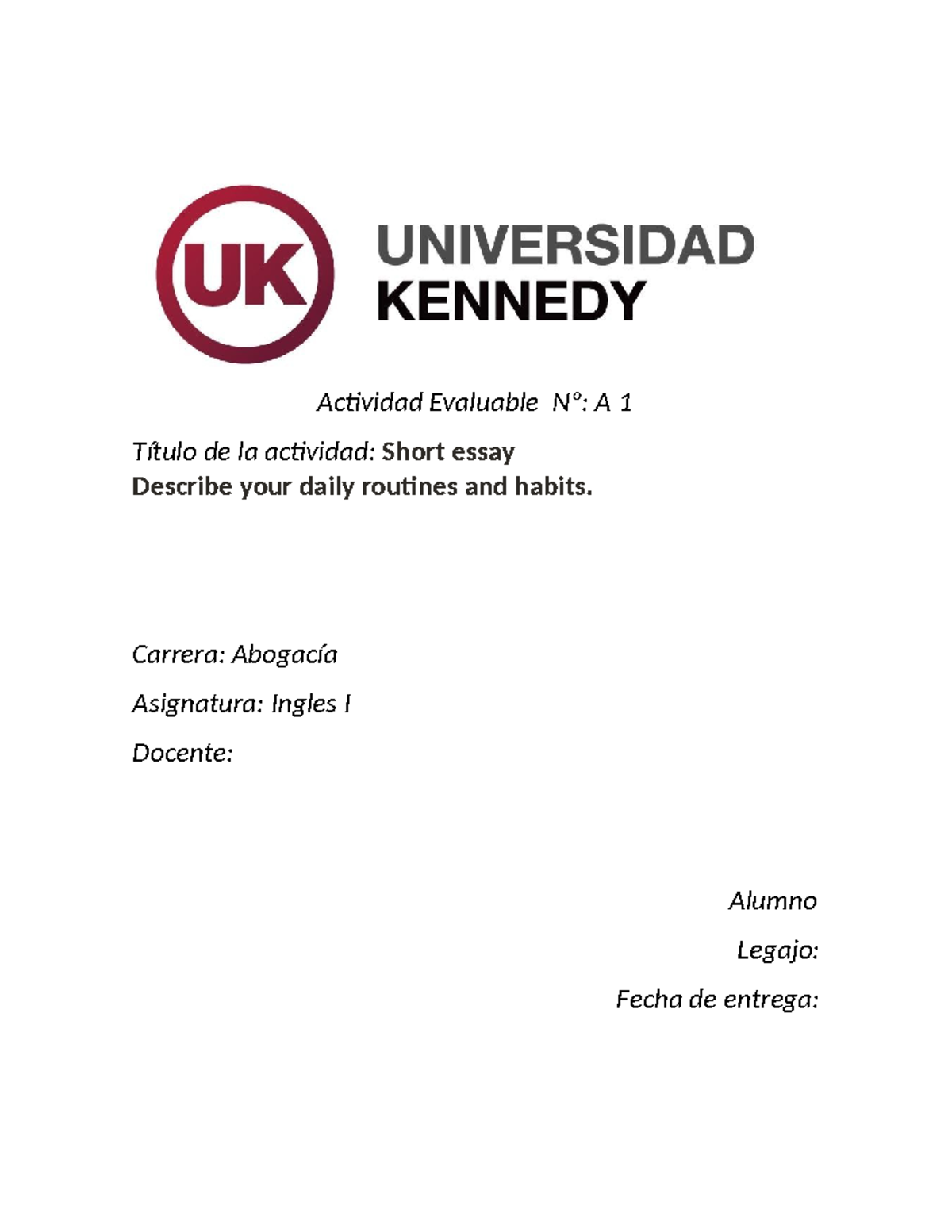 Actividad Evaluable Nº 1 Ingles Basico - Inglés Básico - Actividad ...
