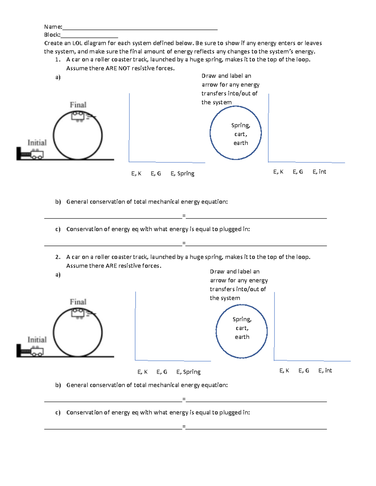 LOL Diagrams Practice Applying Conservation of Energy - - Studocu