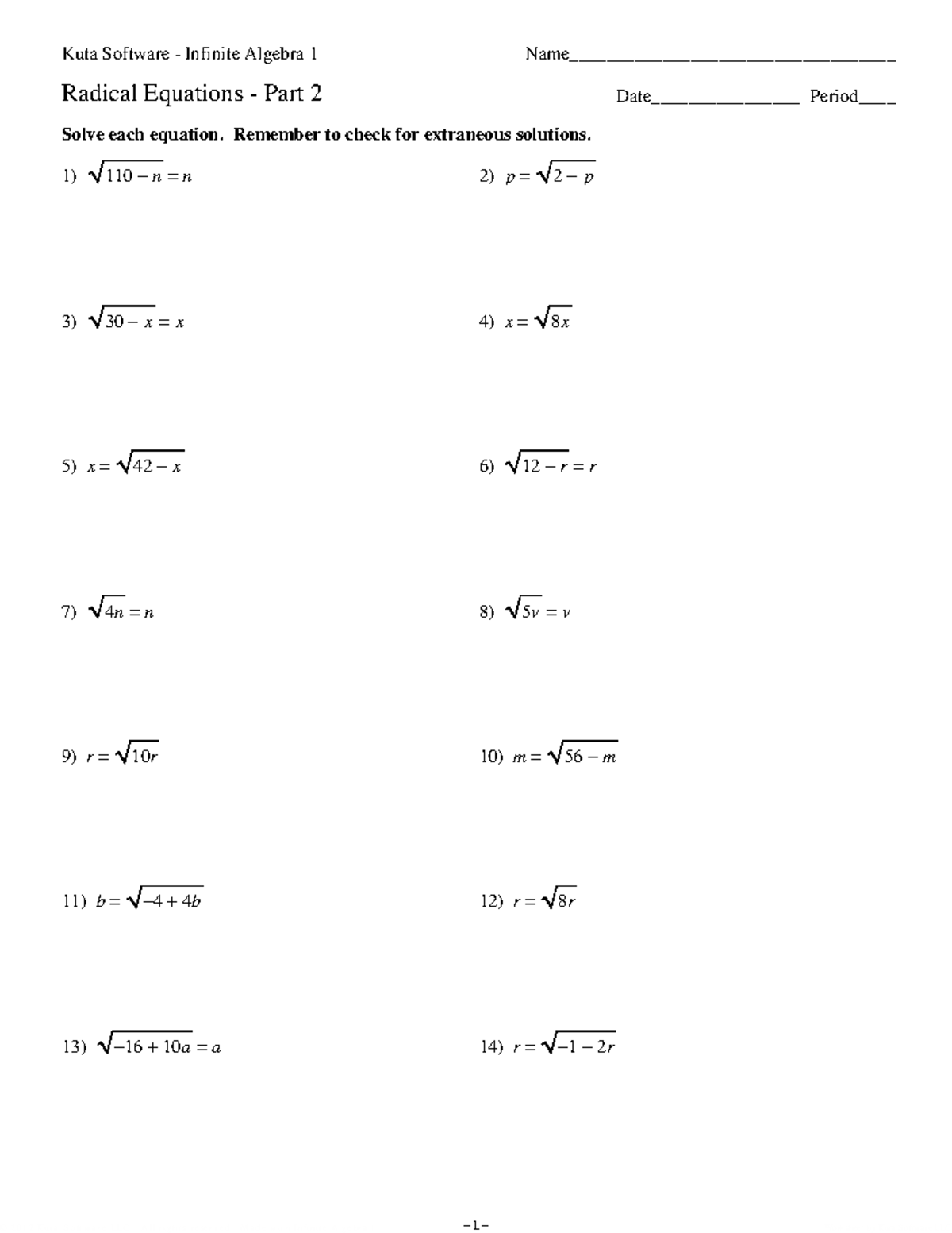 Radical Equations 2 - Good Math - © 1 7230 a 1 K 2 x rKbu 9 thaR ...