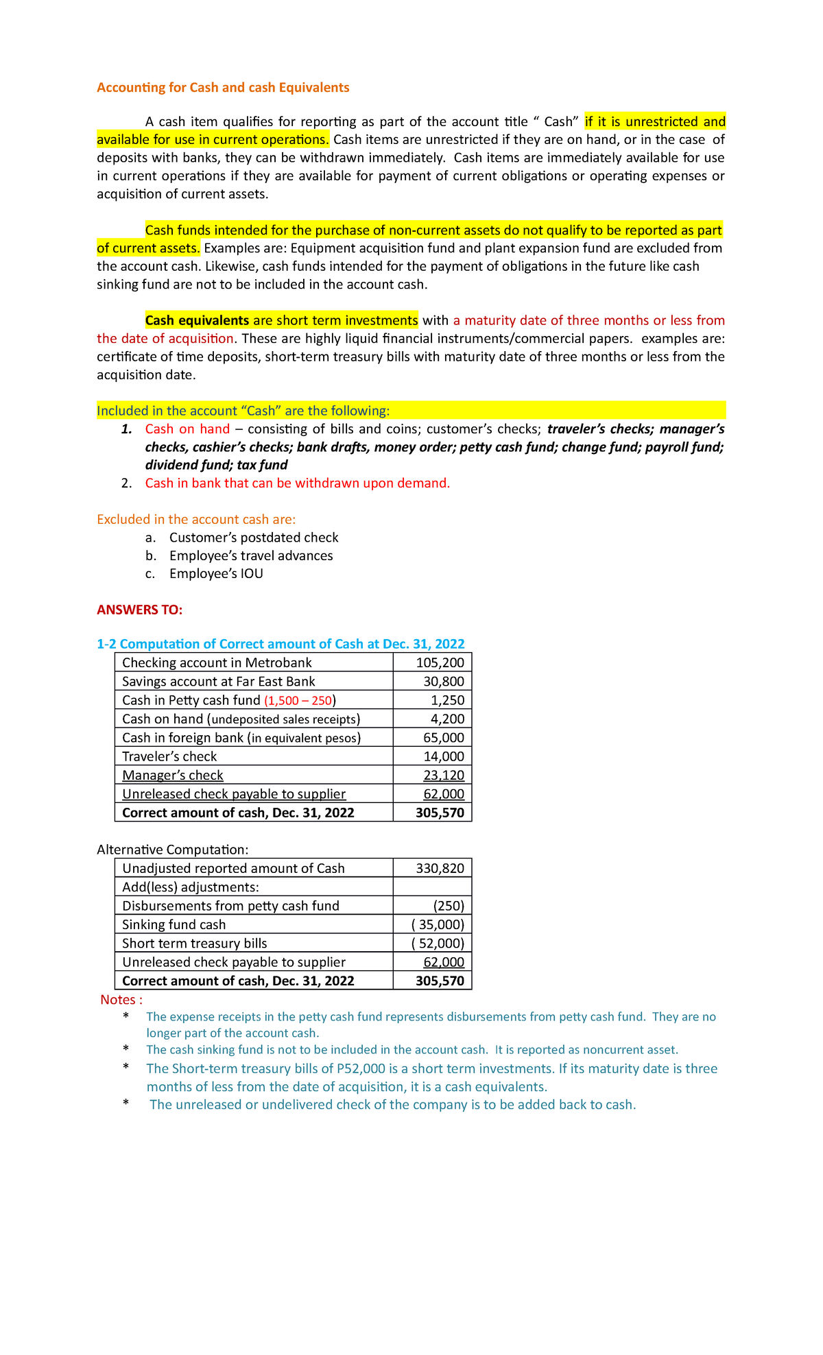 Intermediate Accounting 1 Accounting for Cash and cash Equivalents A