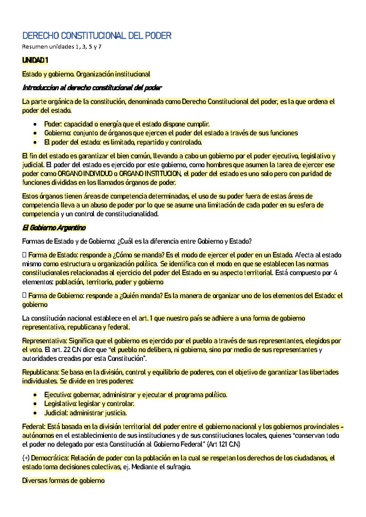 Resumen 1er parcial Derecho Constitucional Del Poder - DERECHO ...