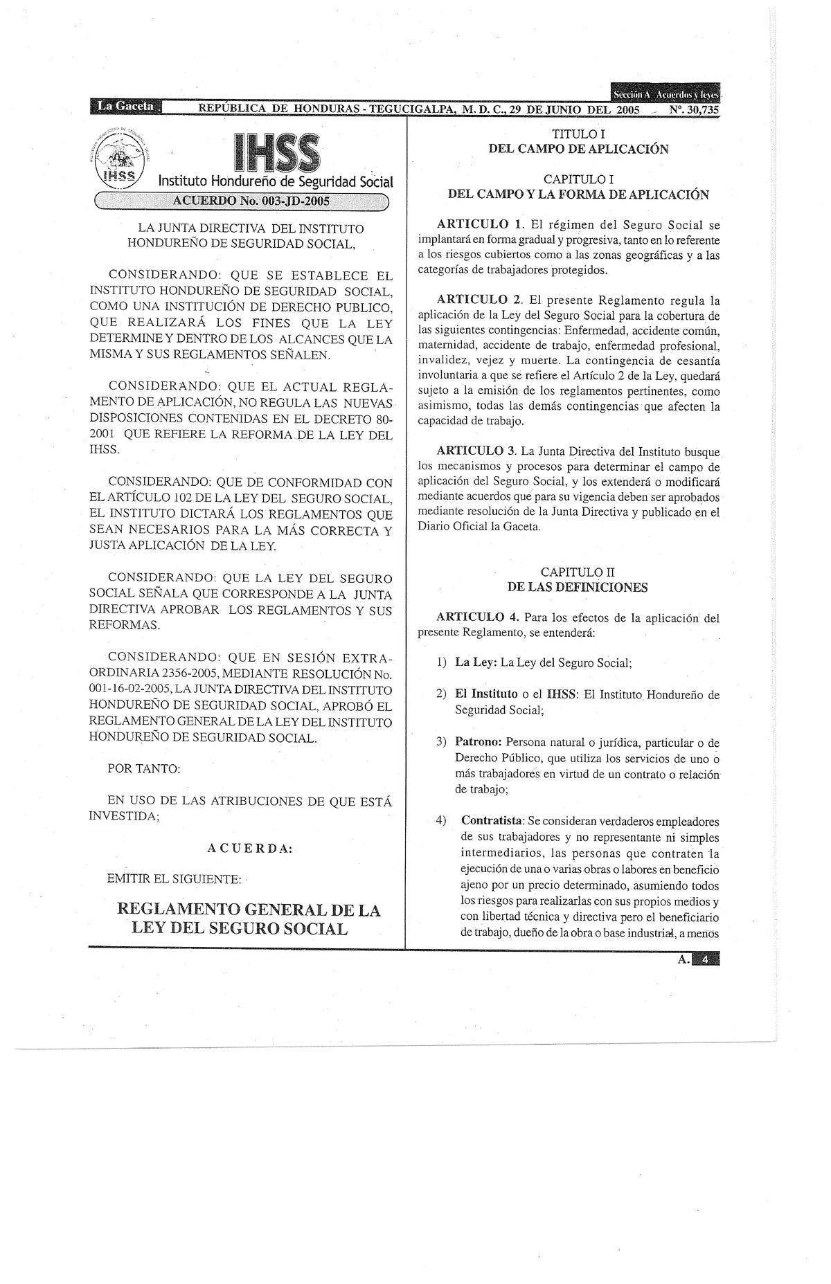 Reglamento General de la Ley del IHSS Tecnologías de la Información y