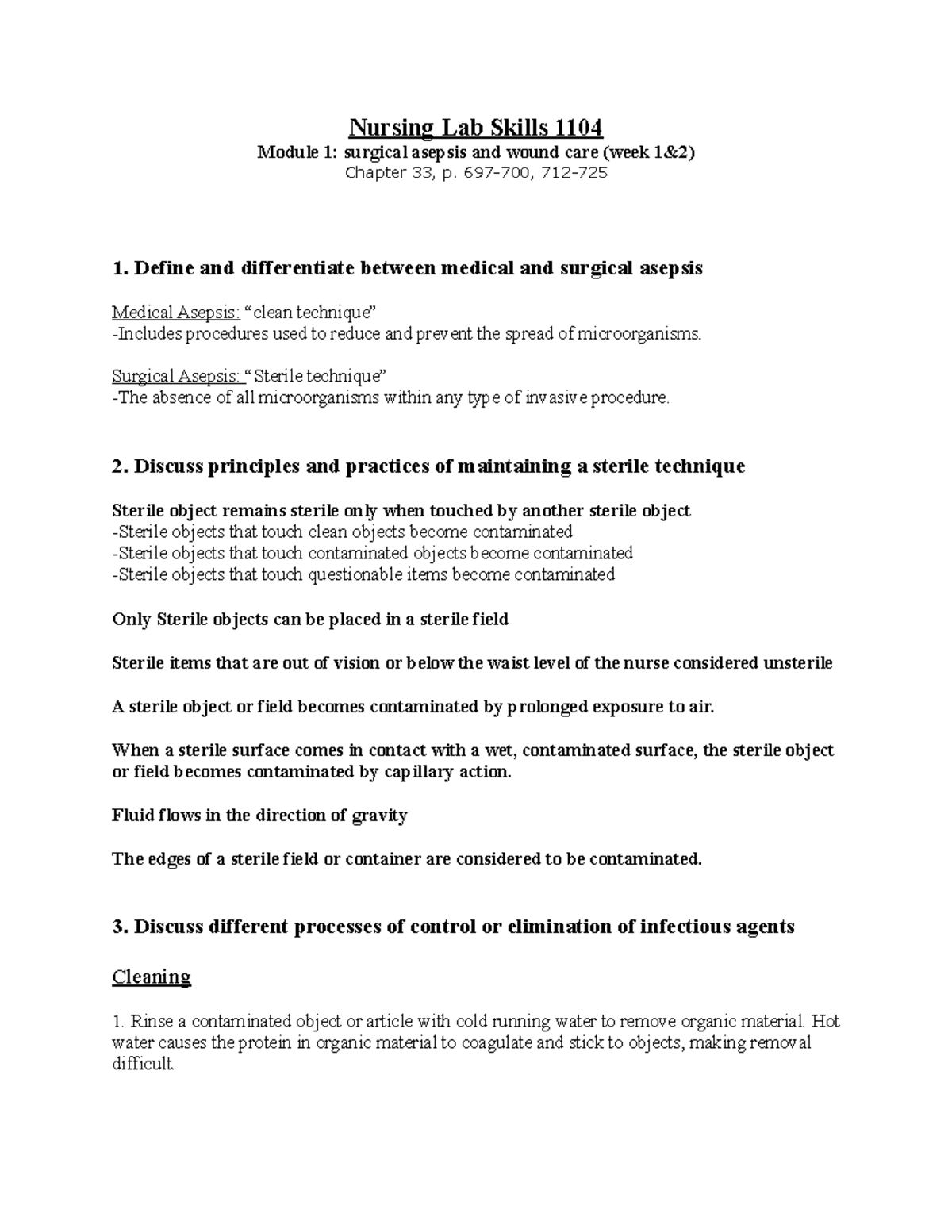 Nursing Lab Skills 1104: Module 1: surgical asepsis and wound care ...
