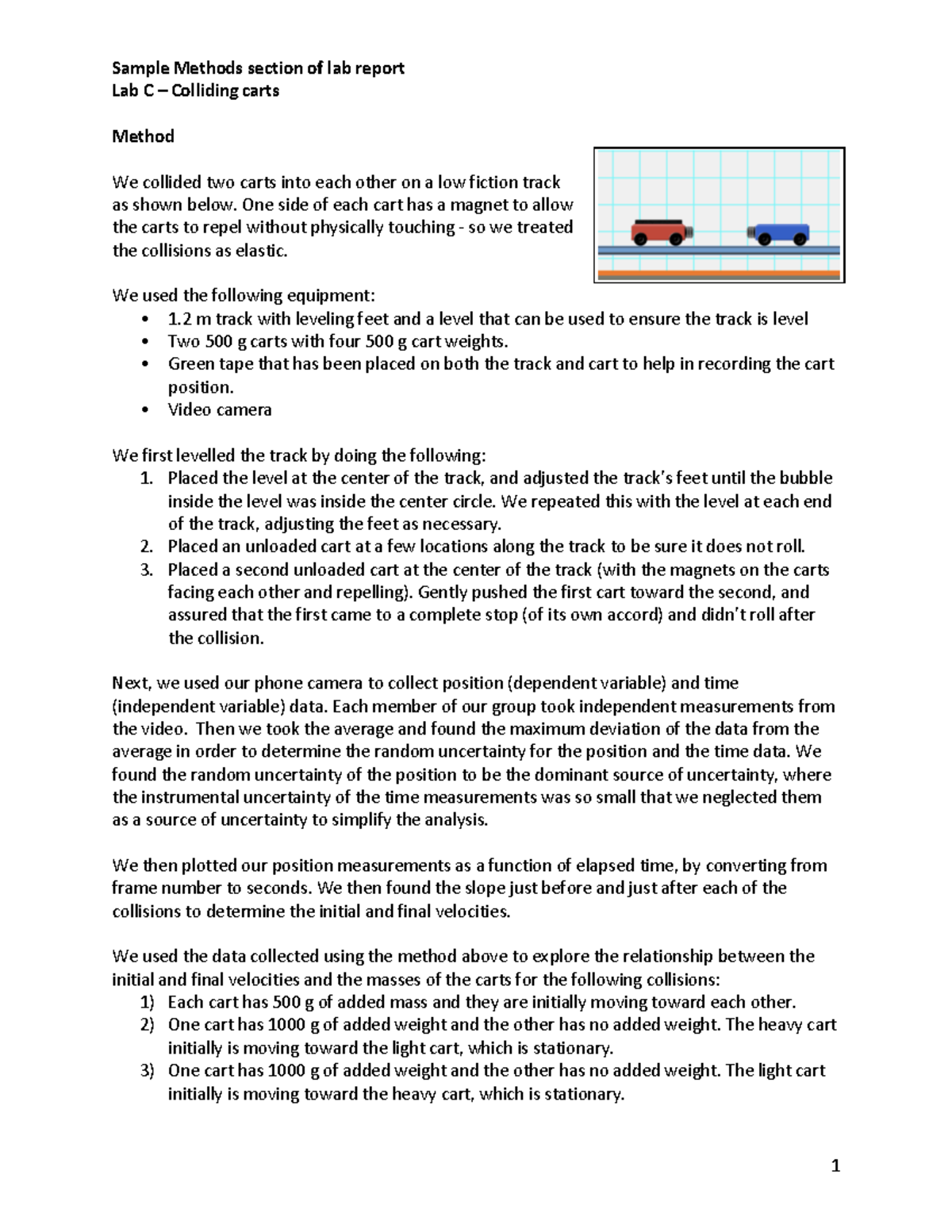 Lab C - Sample Methods Section with Table - Sample Methods section of ...