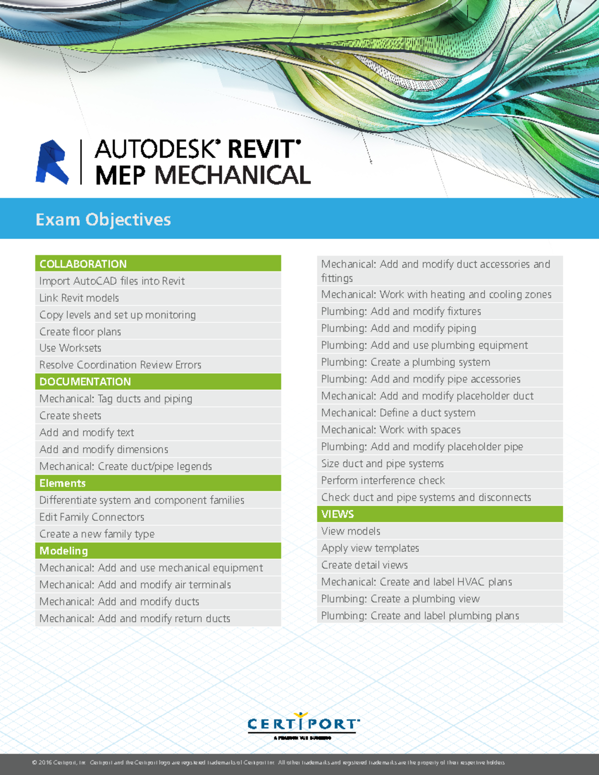 ACP Revit MEP Mechanical Exam Objectives - © 2016 Certiport, Inc ...