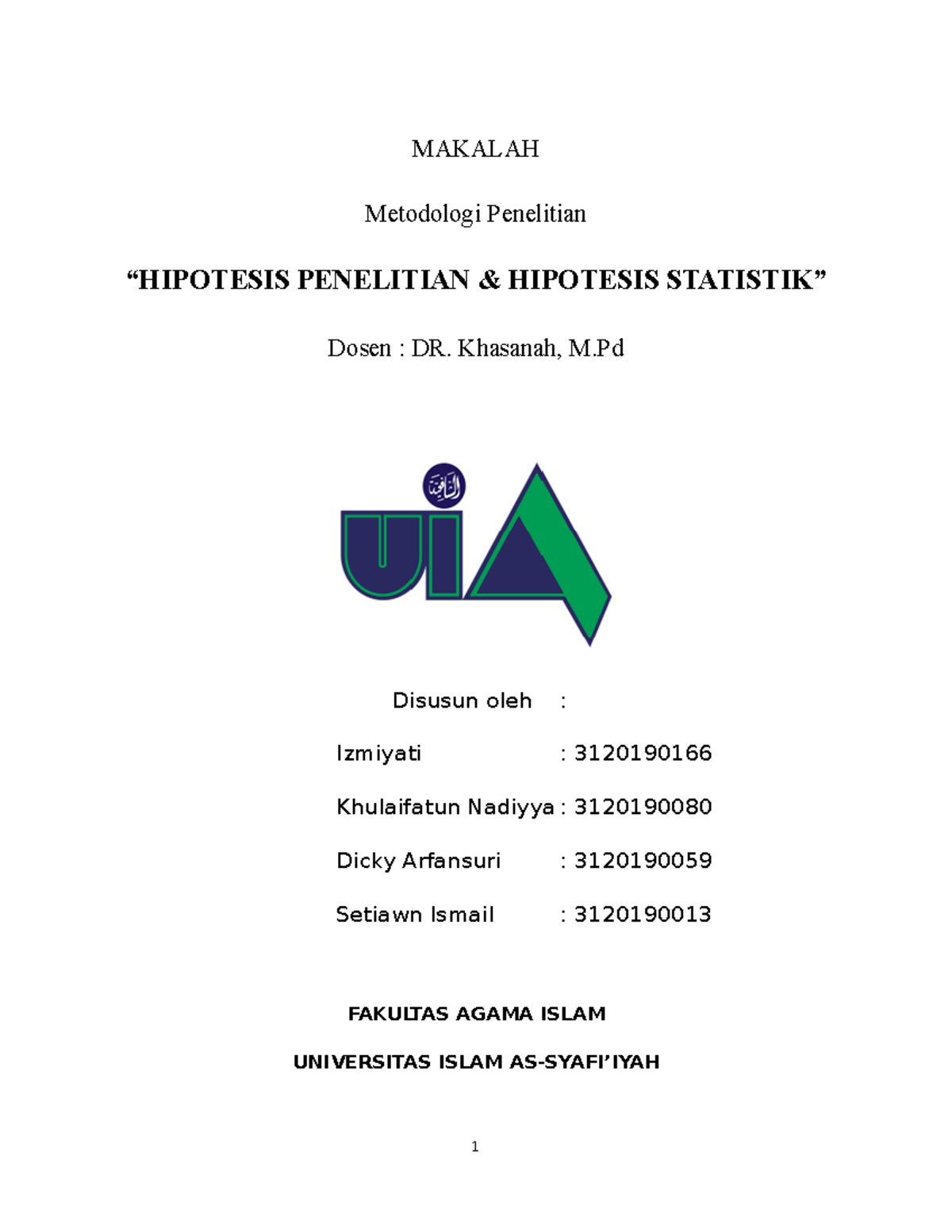 Makalah Kel 02 Hipotesis Penelitian And Statistik Makalah Metodologi Penelitian “hipotesis