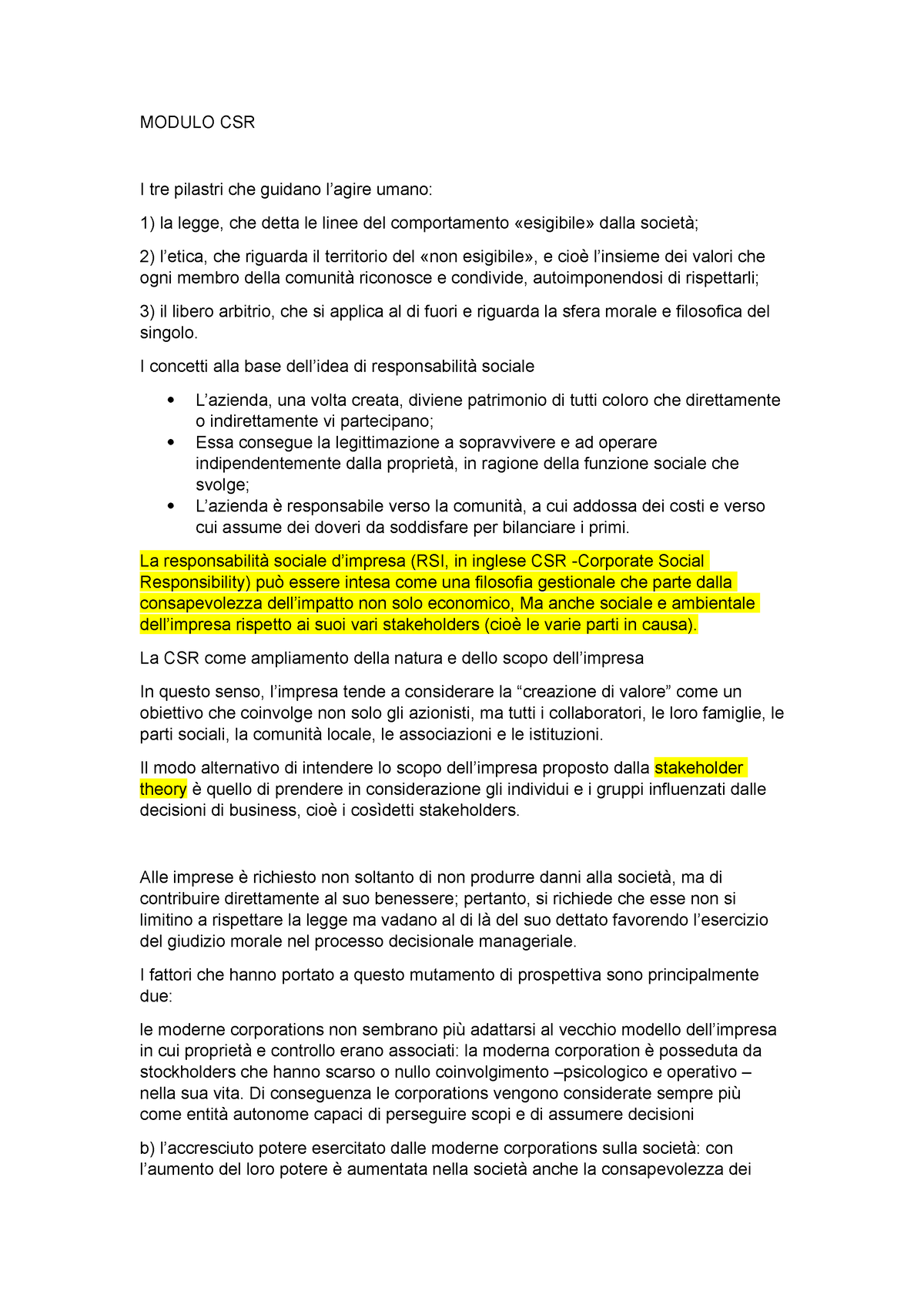 Rendicontazione - MODULO CSR I Tre Pilastri Che Guidano L’agire Umano ...