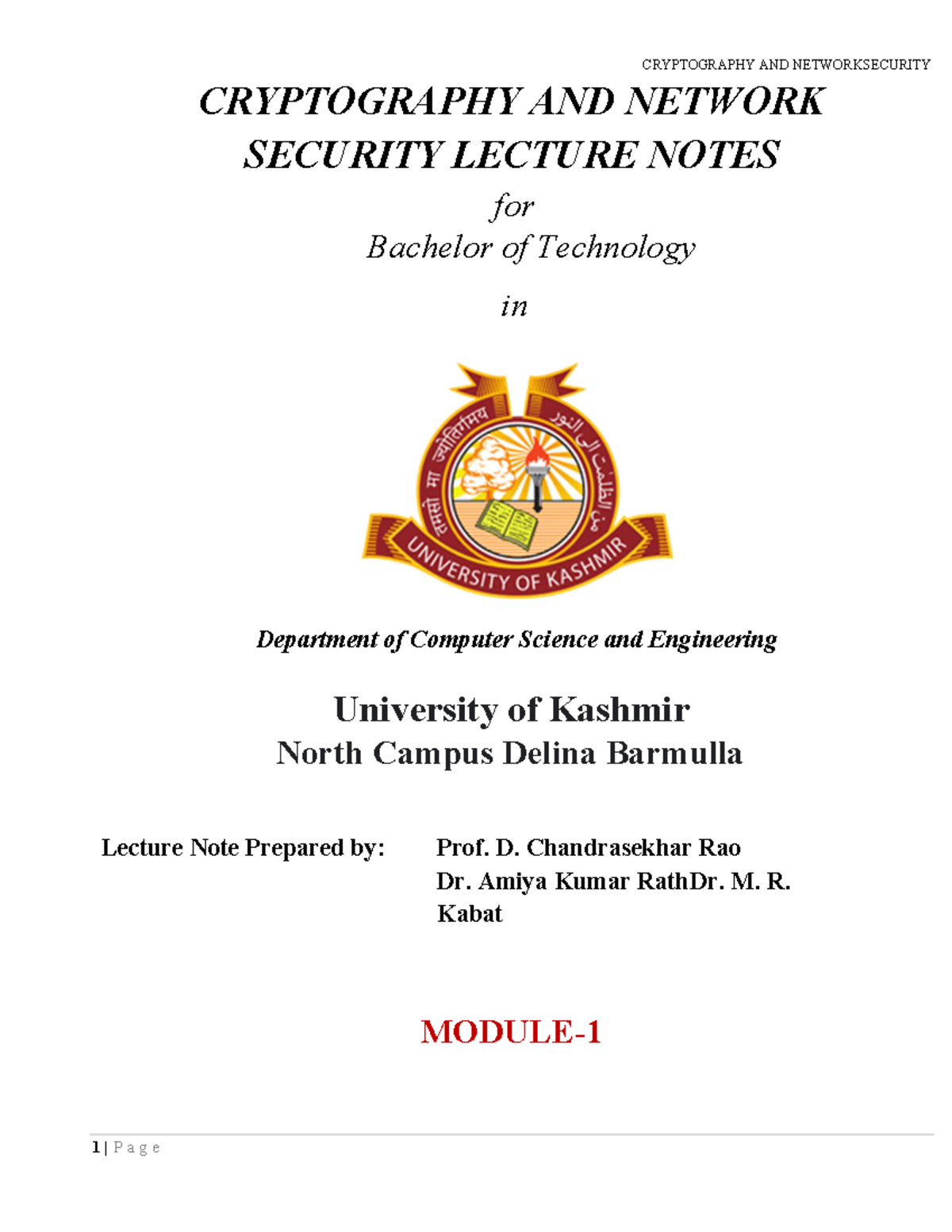 Cryptography AND Network Security Module 1 - CRYPTOGRAPHY AND NETWORK ...