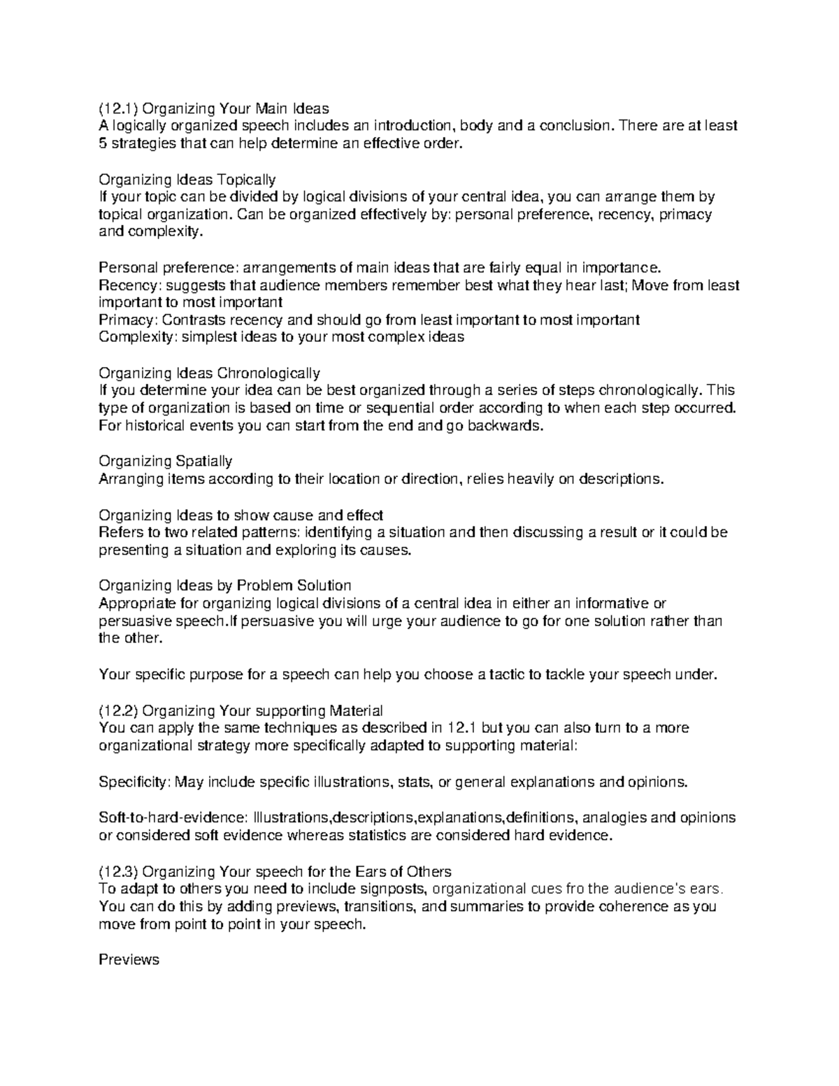 Chapter 12 (12) Organizing Your Main Ideas A logically organized