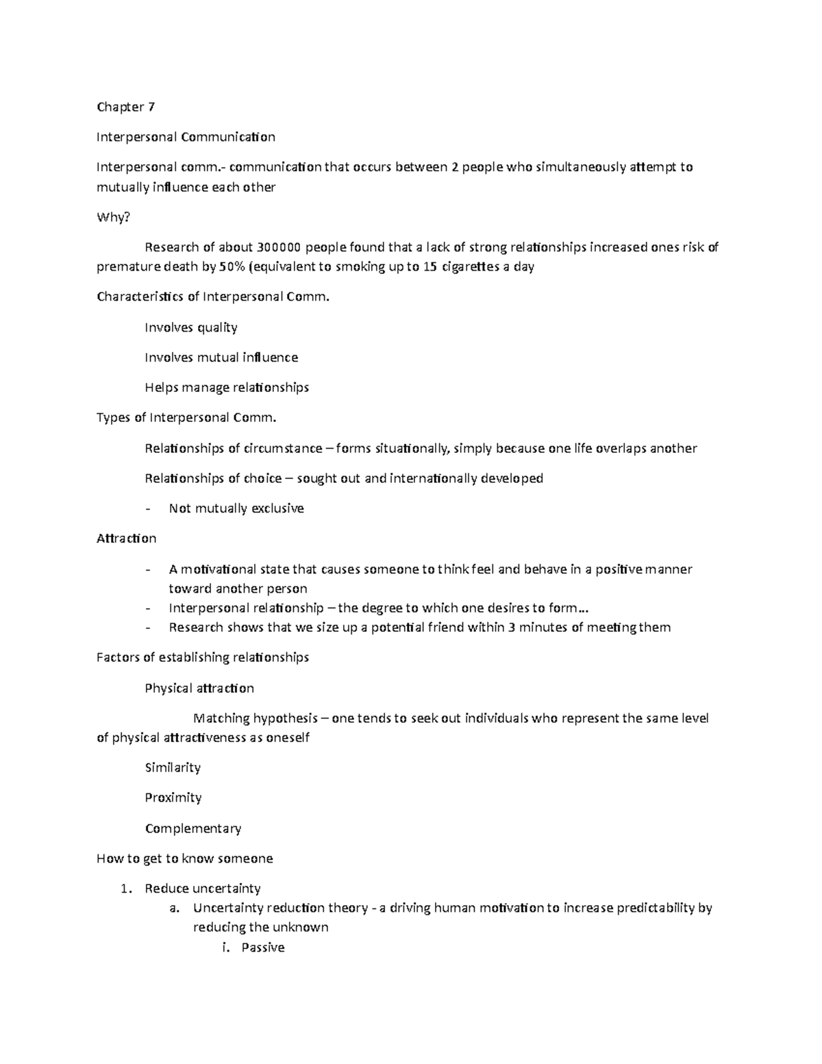 Chapter 7 notes COMM - Stake - Chapter 7 Interpersonal Communication ...