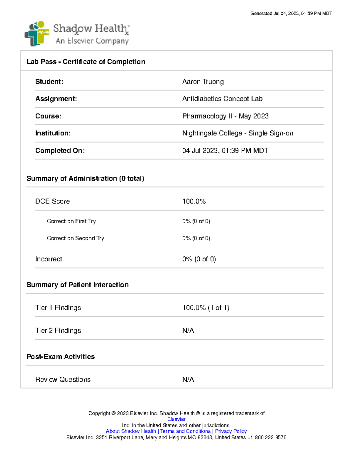 Shadow Health Pharmacology II Antidiabetics Concept Lab Generated Jul