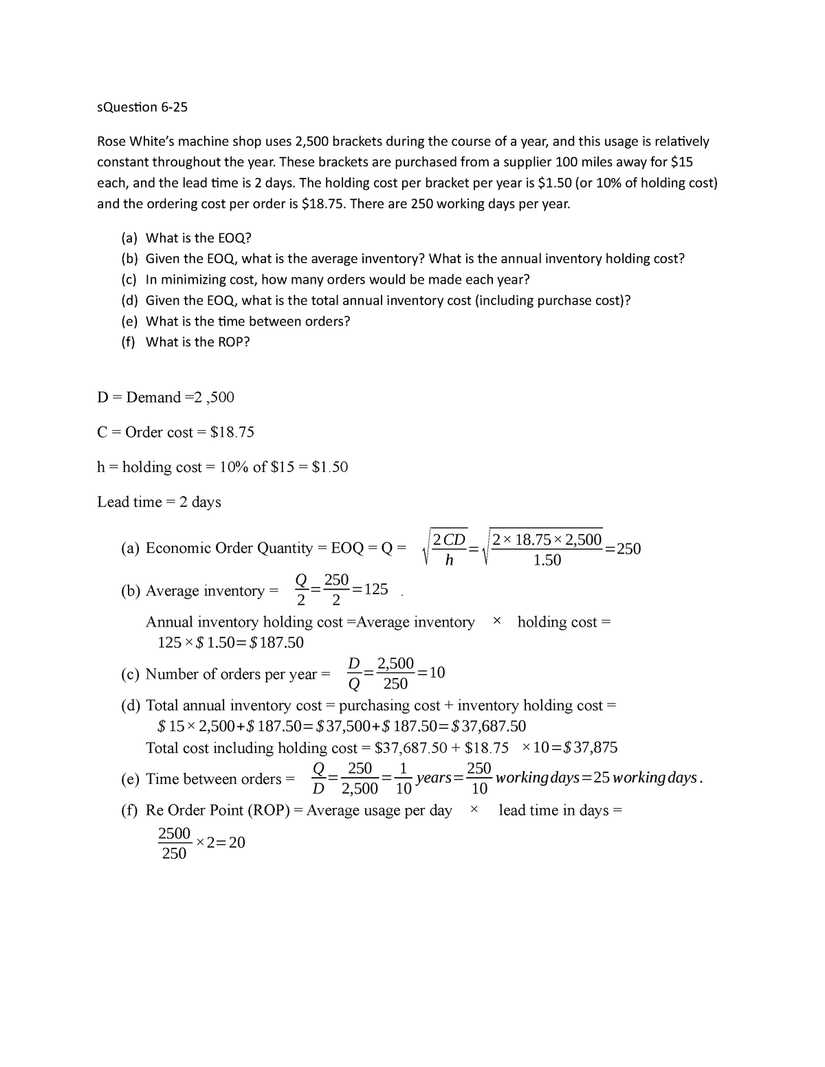 Inventory Solution 6 25 Statistics Studocu