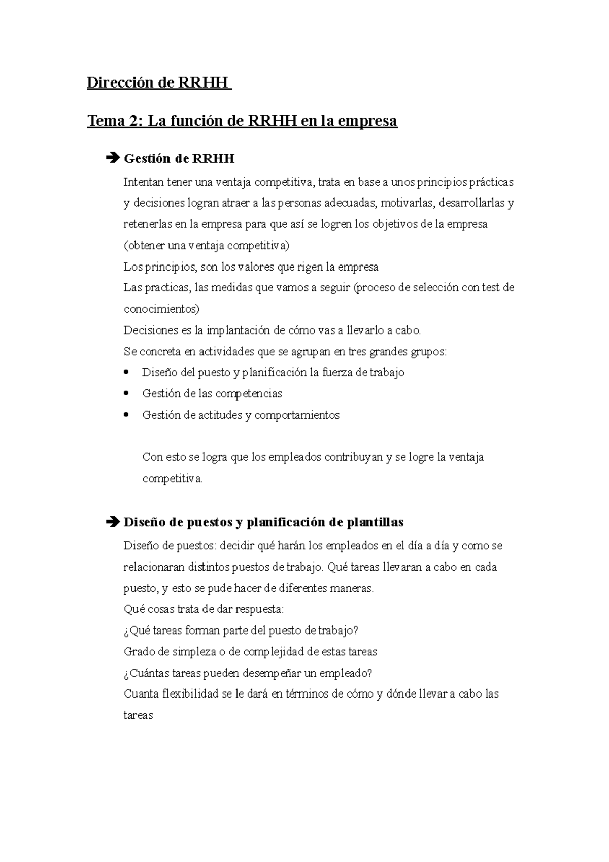 Direcci n De RRHH Temario En Limpio Direcci n De RRHH Tema 2 La