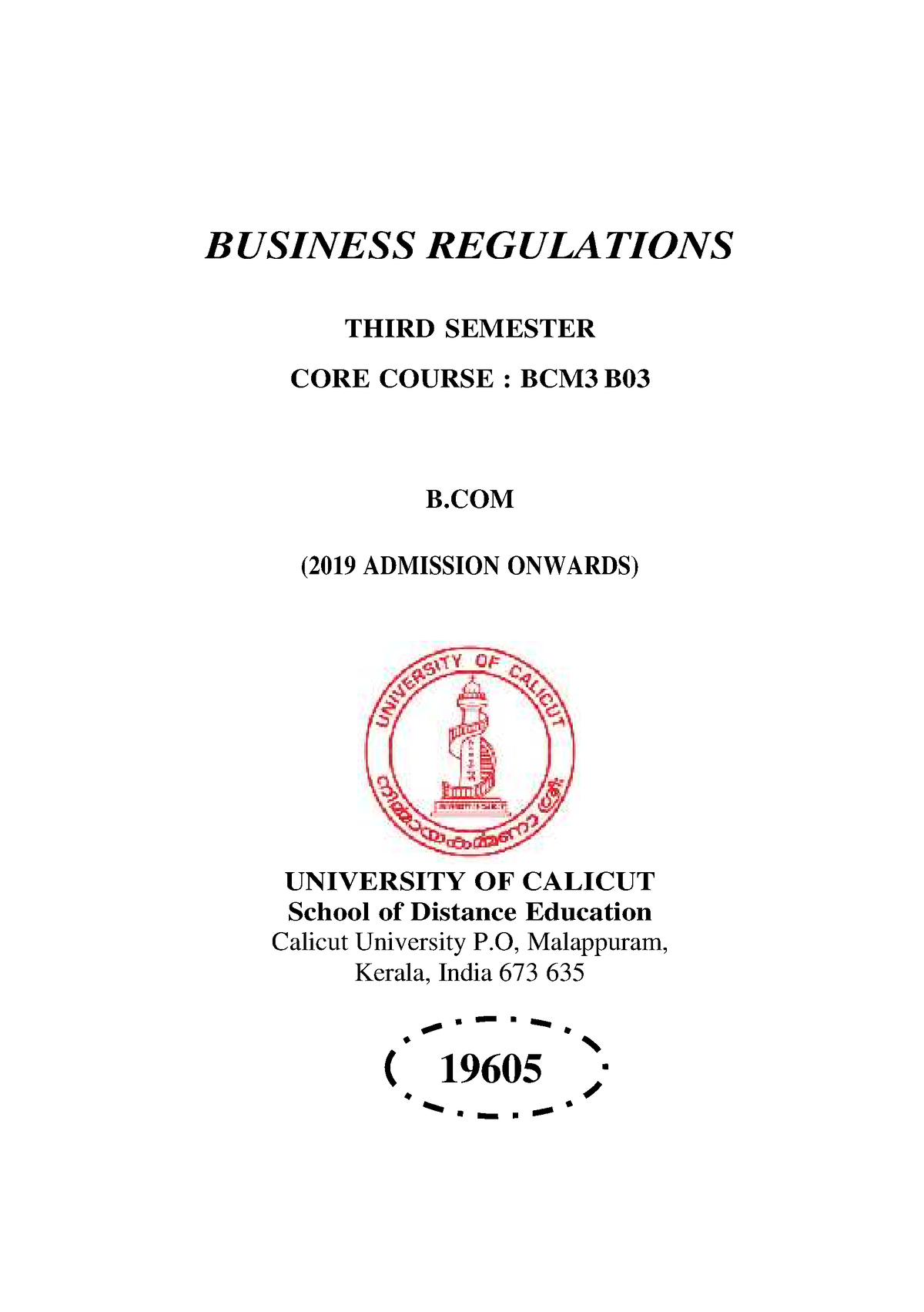 SLM-B Com-Business Regulations - BUSINESS REGULATIONS THIRD SEMESTER ...