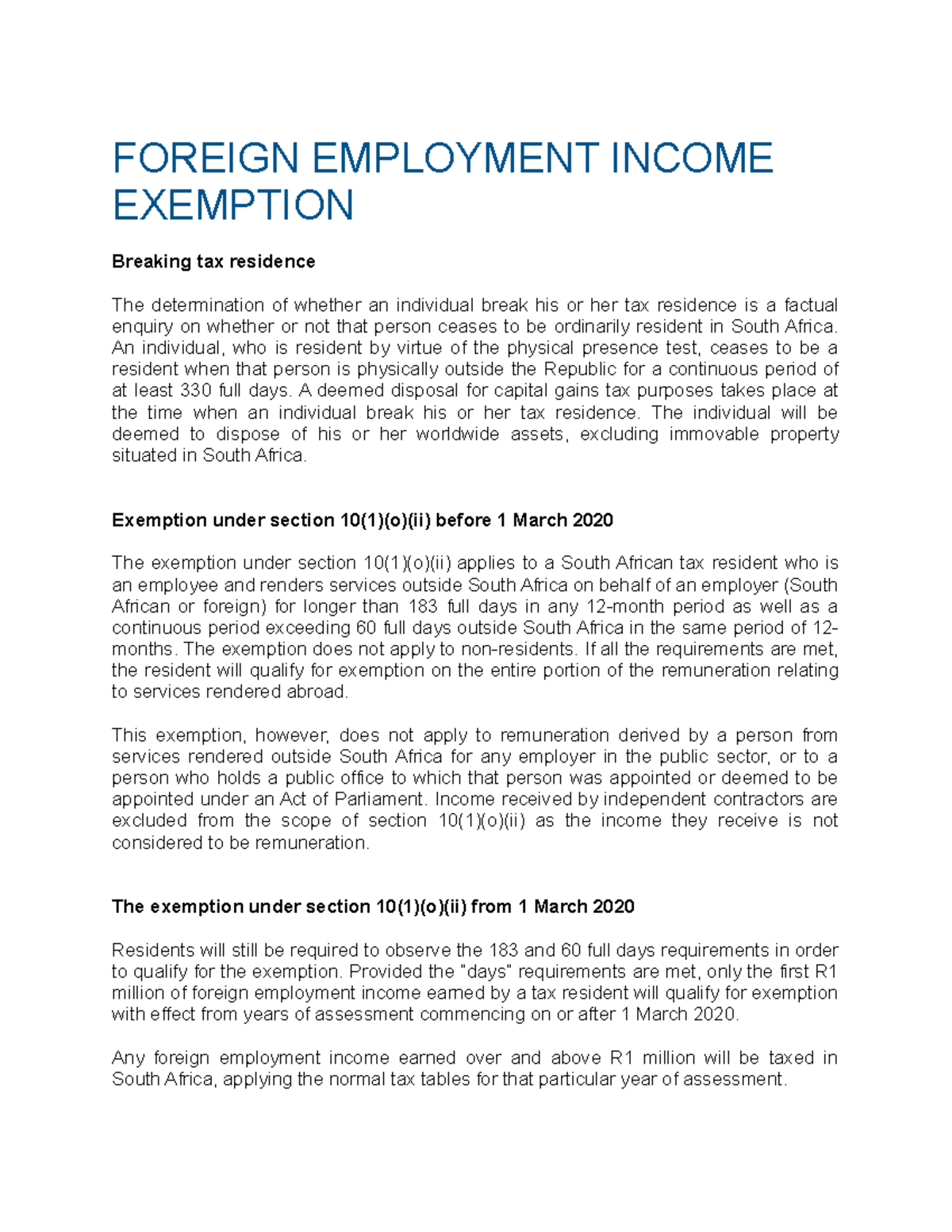 Residents Foreign Employment Income Exemption - FOREIGN EMPLOYMENT ...