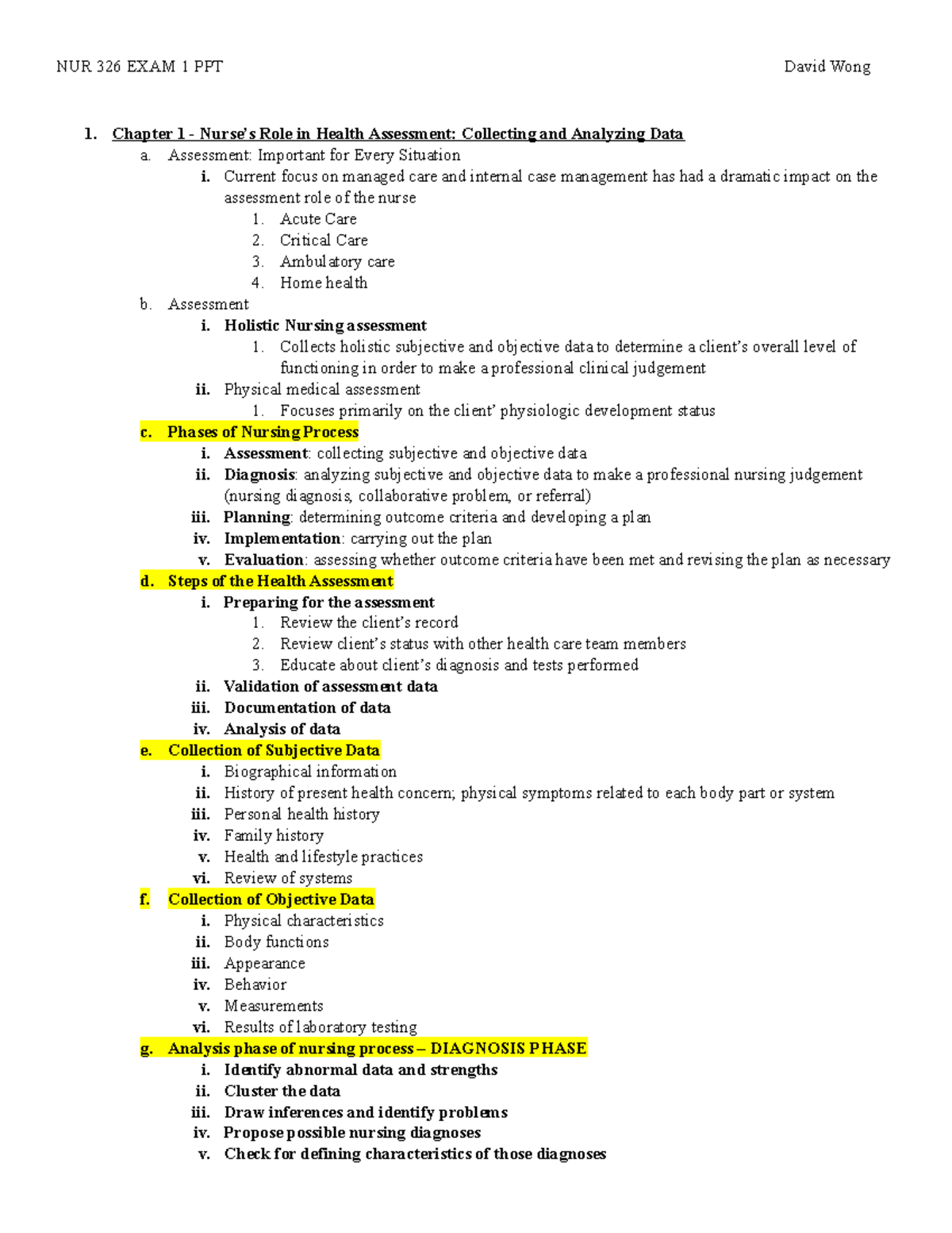 NUR 326 PPT Exam 1 - Exam Content - NUR 326 EXAM 1 PPT David Wong 1 ...