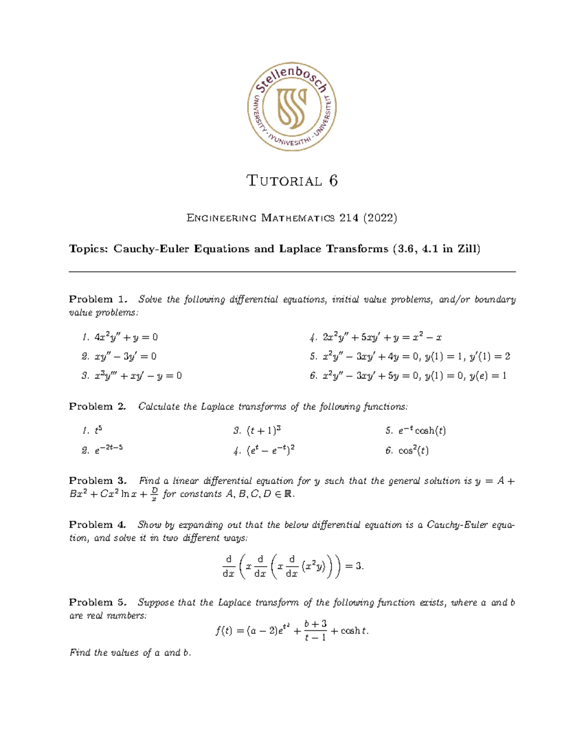 Tutorial 6 Engineering Maths 242 - Tutorial 6 Engineering Mathematics ...