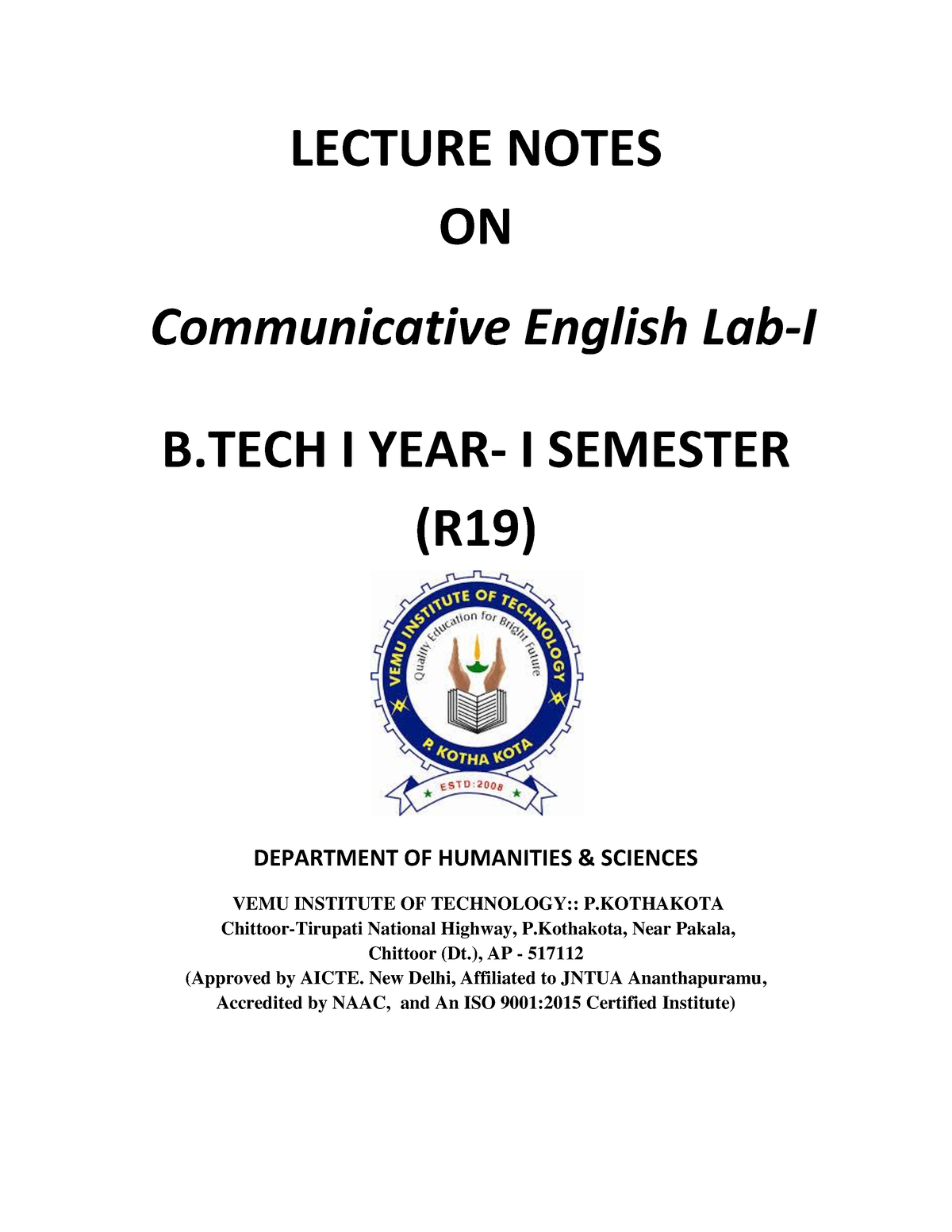 06 02 2020 7771077 - Good - LECTURE NOTES ON Communicative English Lab ...