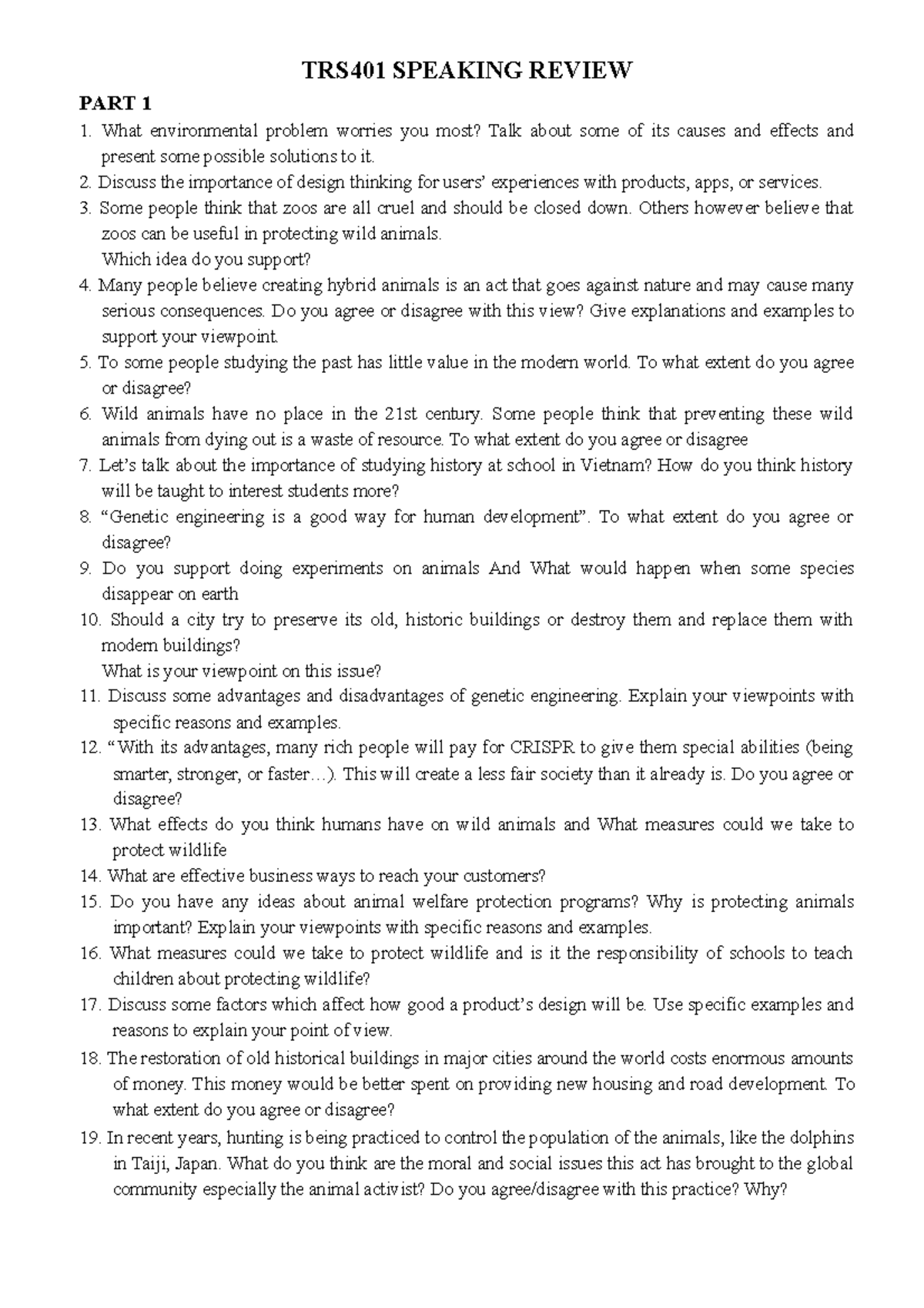 TRS401-Speaking- Review - TRS401 SPEAKING REVIEW PART 1 What ...