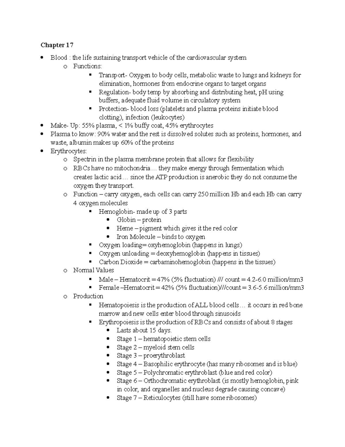 Exam 1 Chapter 17 - Chapter 17 Blood : the life sustaining transport ...