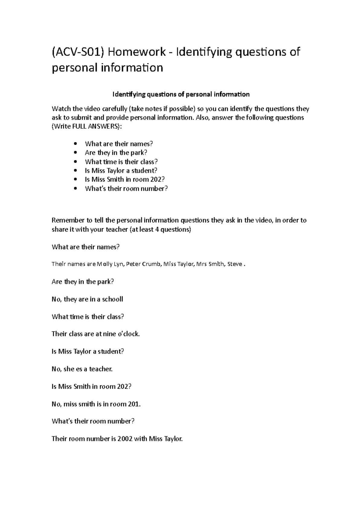 (ACV-S01) Homework - Identifying questions of personal information ...