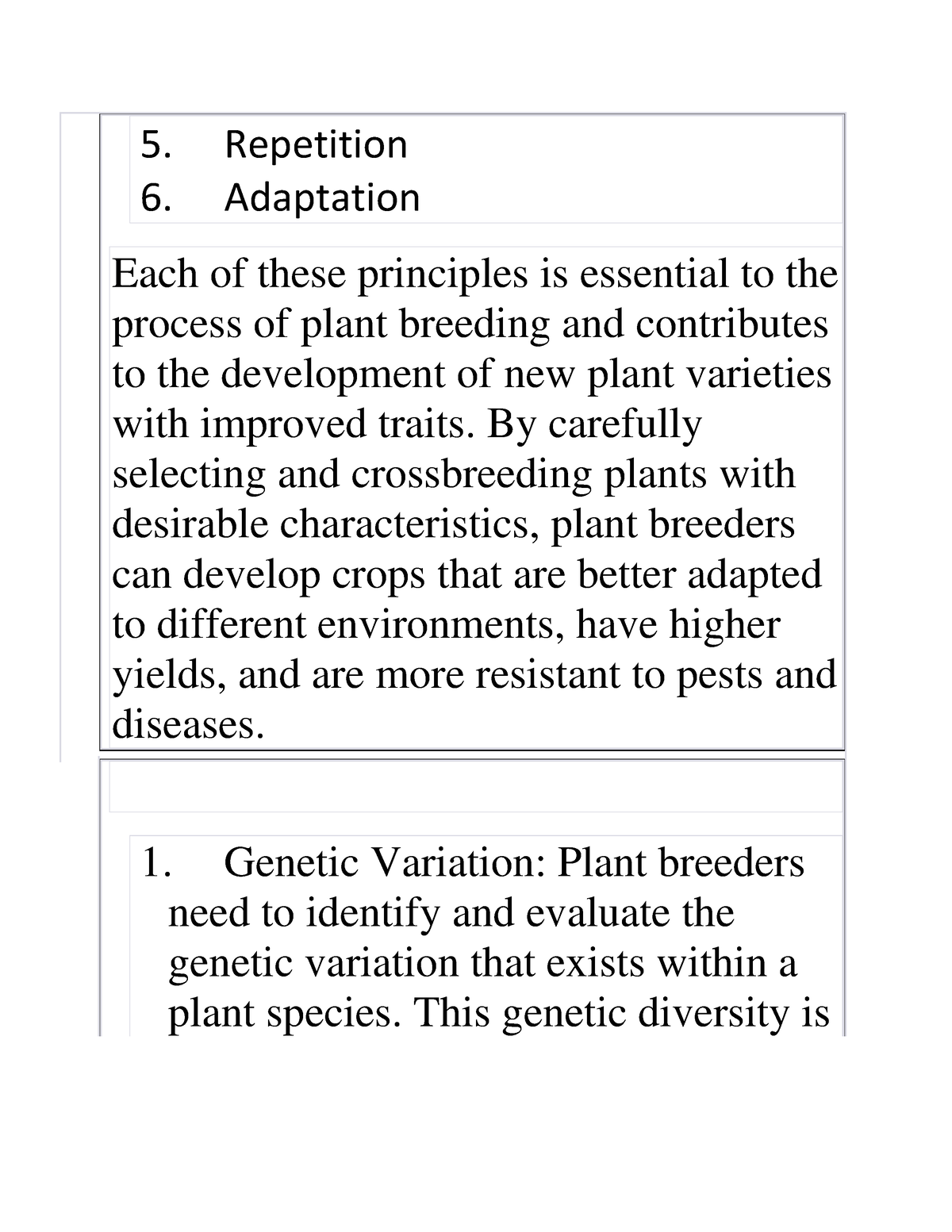 Principles Of Plant Breeding 2 - Repetition Adaptation Each Of These ...