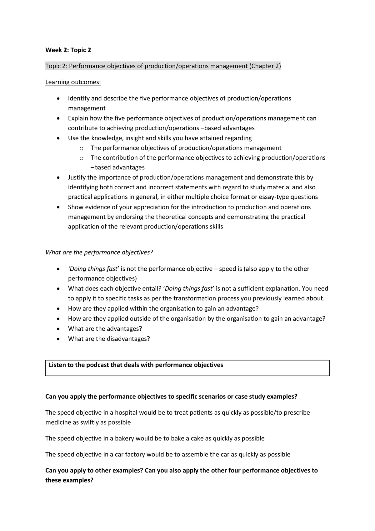 Topic 2 Performance - summry - Week 2: Topic 2 Topic 2: Performance ...