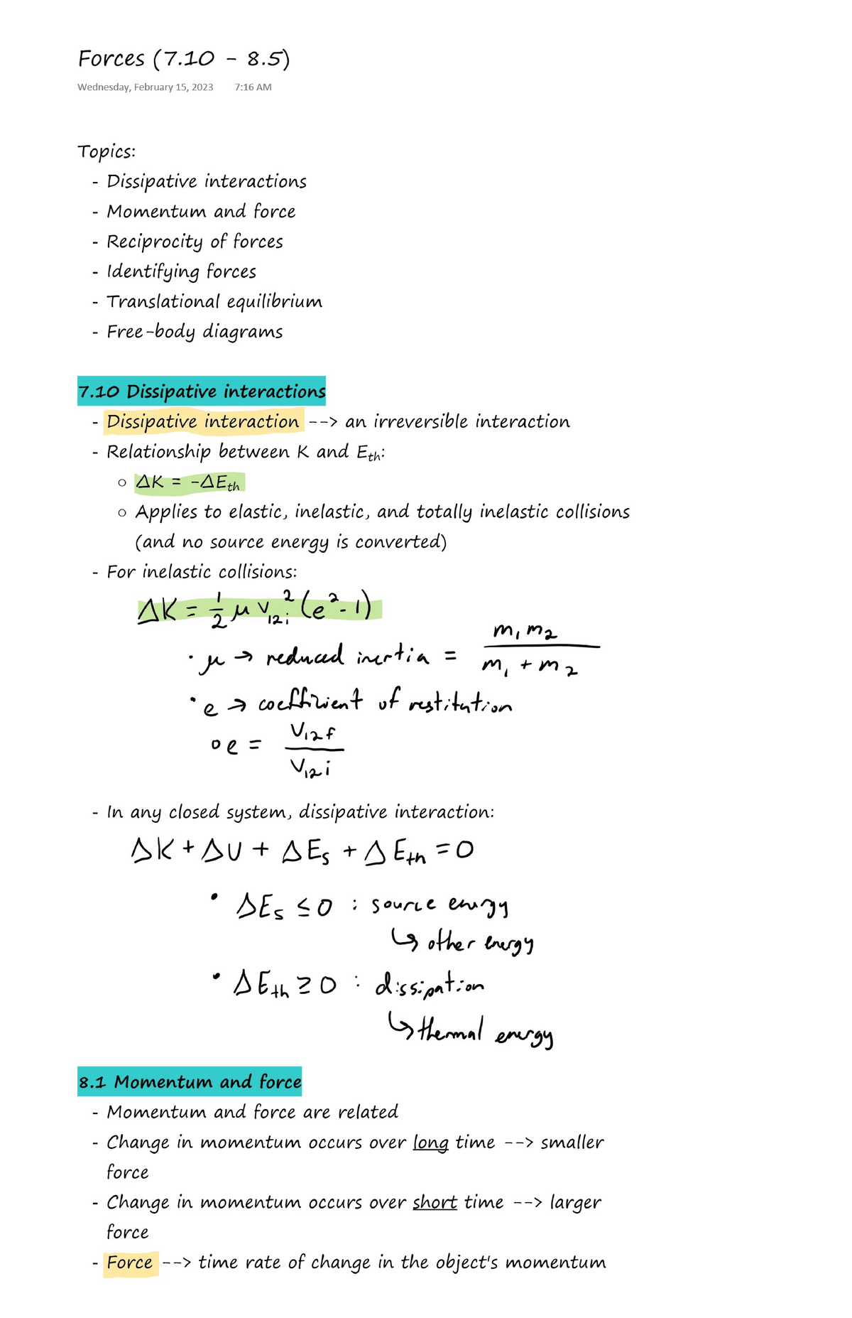 PHYS 121 7.10 - 8.5 Summary - PHYS 121 - Studocu