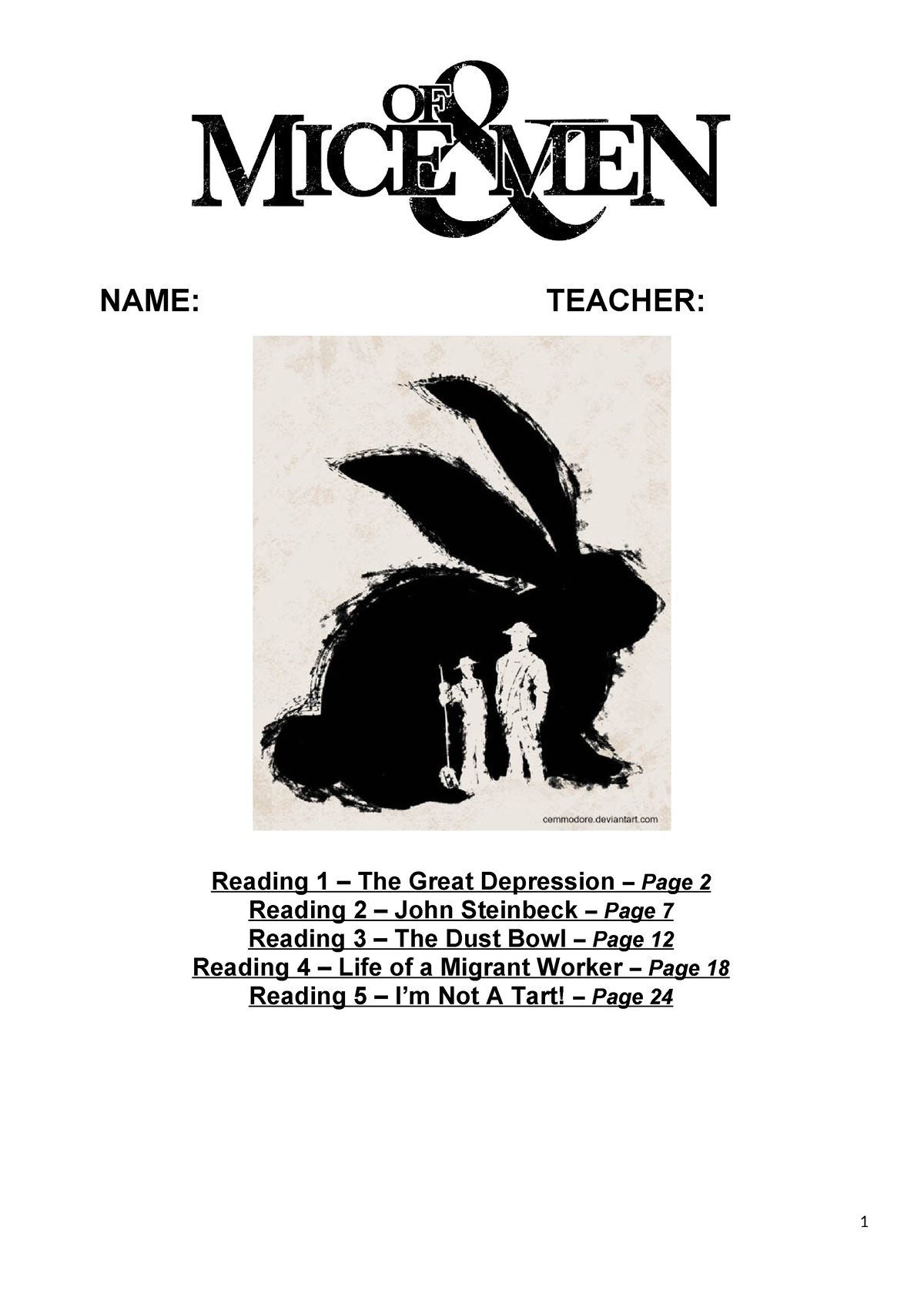 Omam-context-booklet - NAME: TEACHER: Reading 1 – The Great Depression ...