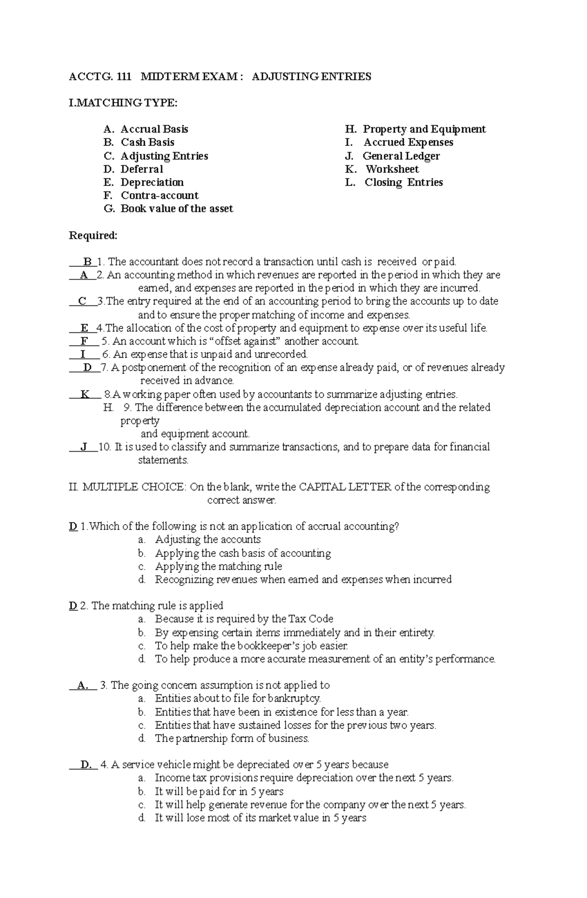 Financial Position and Accounting 1 - ACCTG. 111 MIDTERM EXAM ...