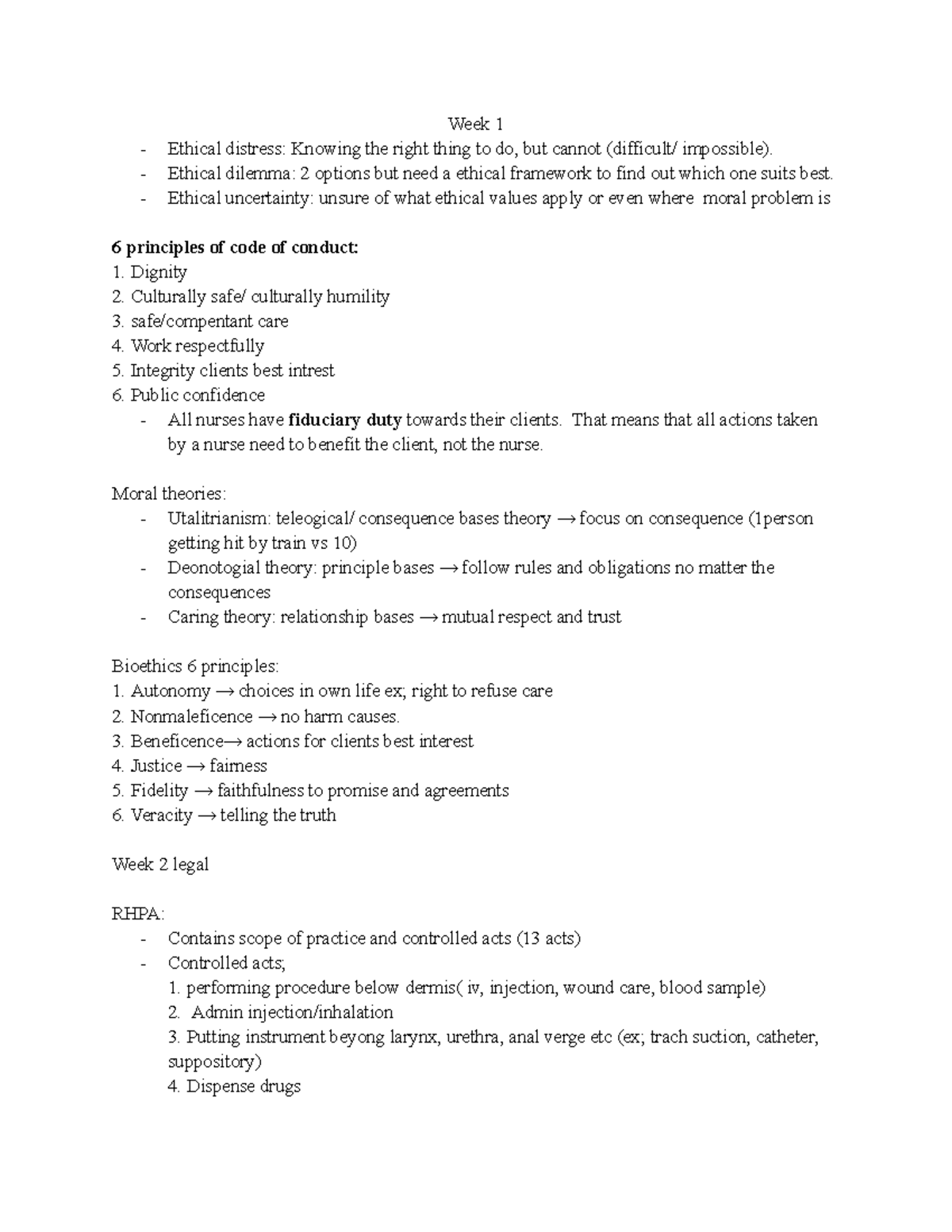 TT1 notes - term test 1 - Week 1 Ethical distress: Knowing the right ...