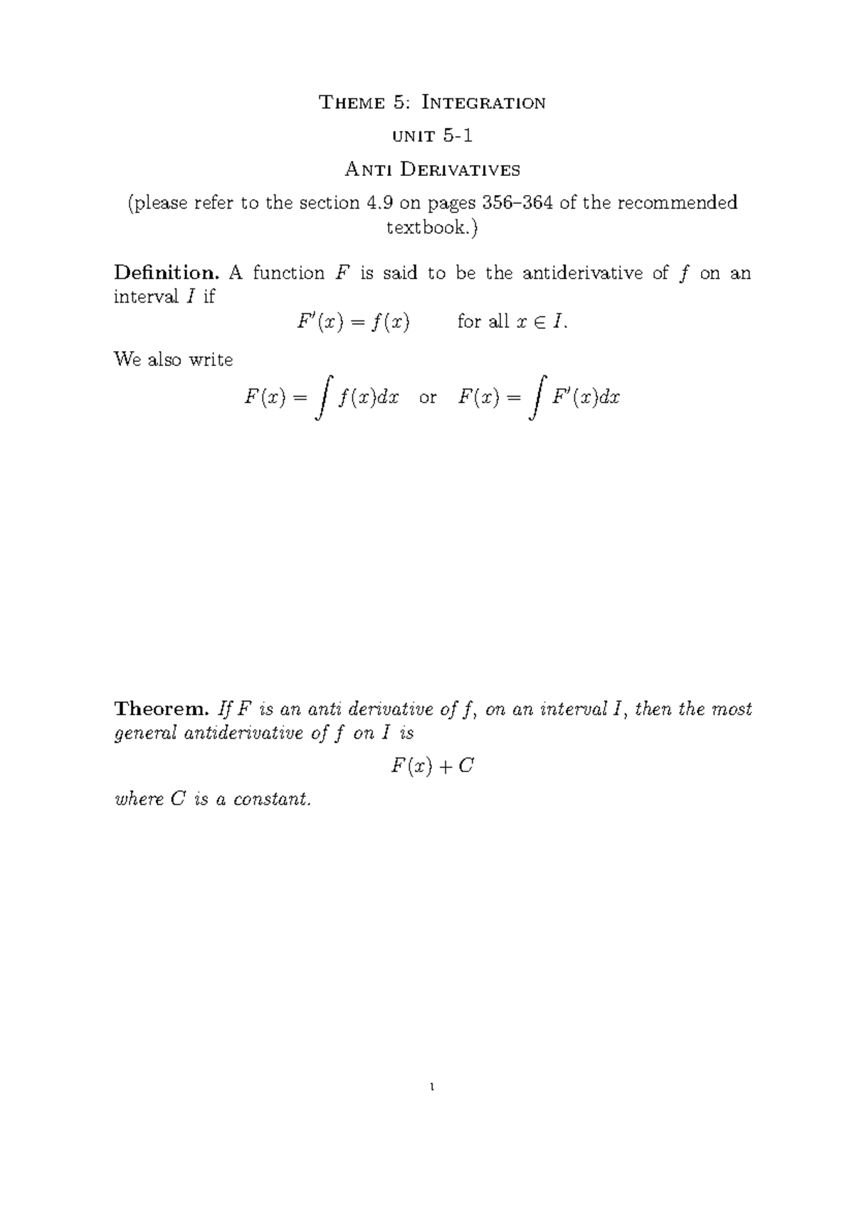 Unit 5-1 - Lecture notes to revise with - Theme 5: Integration unit 5 ...