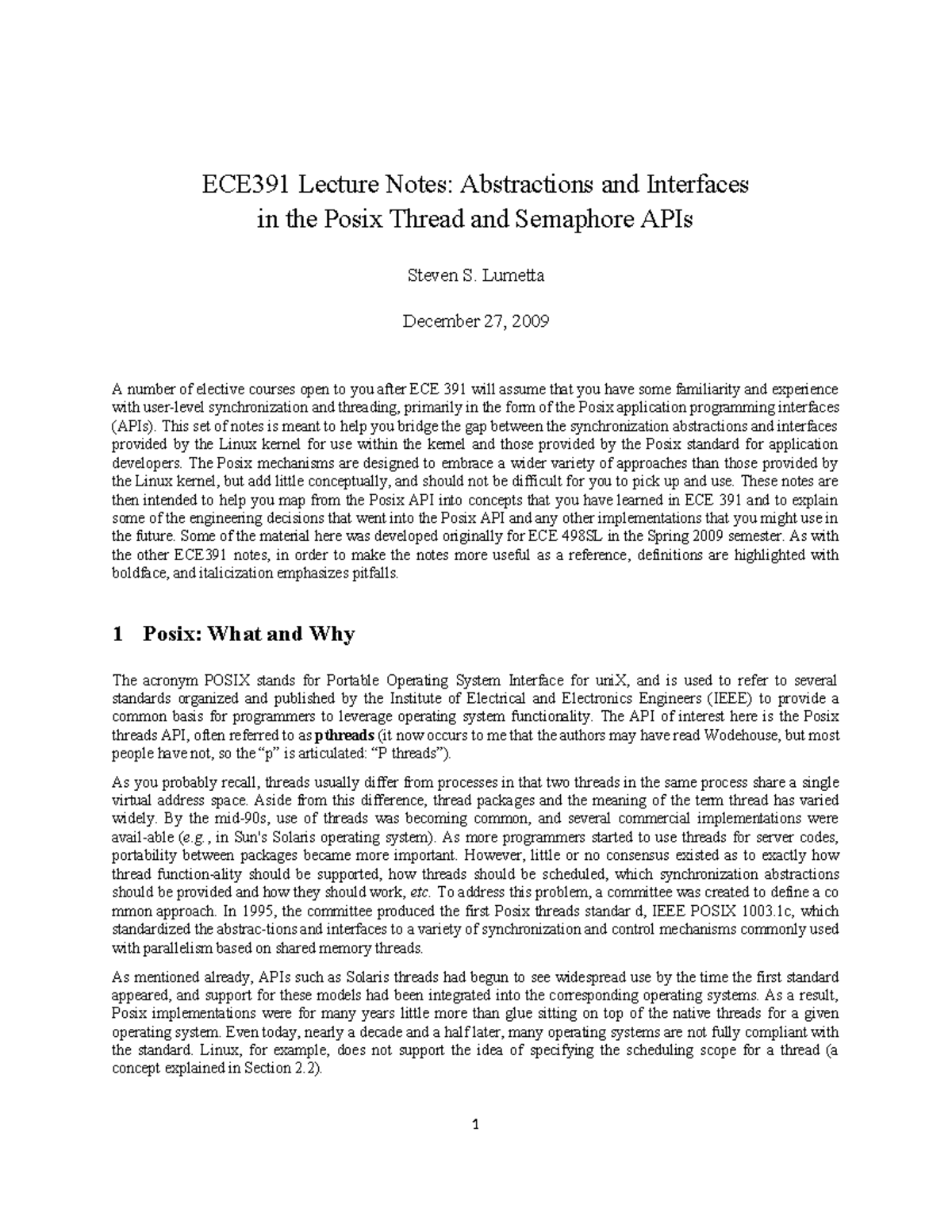 Chapter 7 Posix - Note - ECE391 Lecture Notes: Abstractions and ...