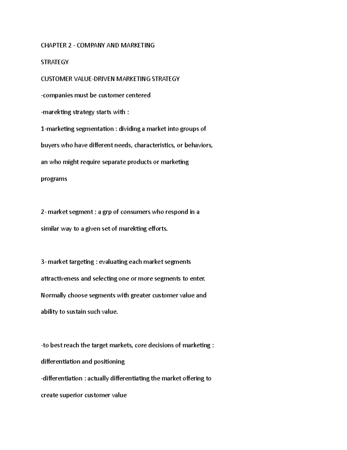Marketing notes chapter 2 - CHAPTER 2 - COMPANY AND MARKETING STRATEGY ...