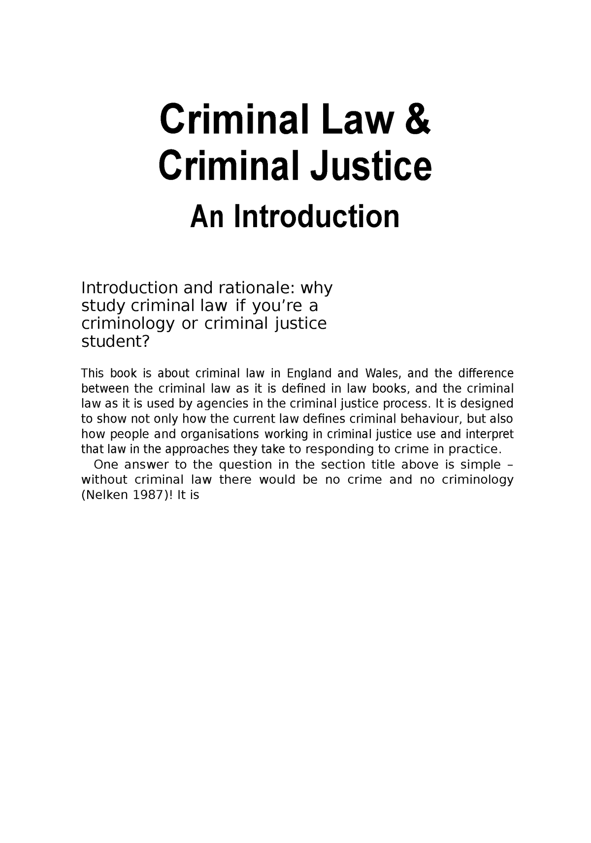 Criminal Law A - Criminal Law & Criminal Justice An Introduction 