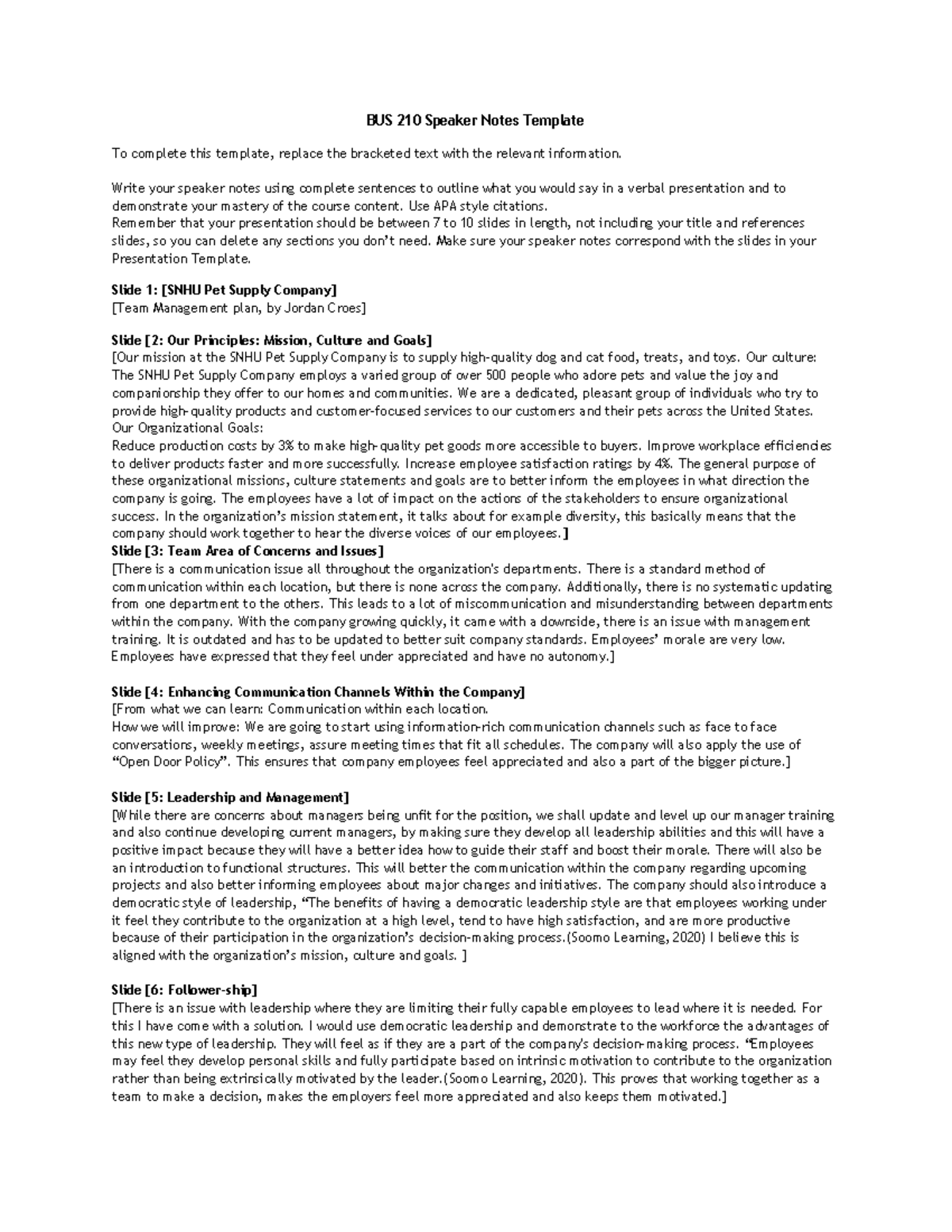 BUS 210 Speaker Notes Template - BUS 210 Speaker Notes Template To ...