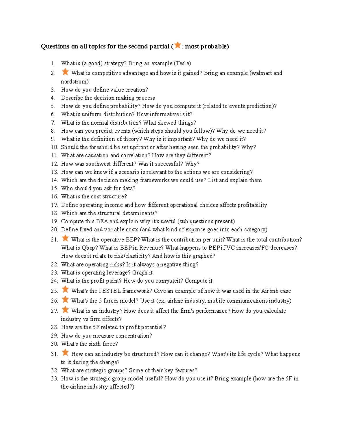 Management - questions on all topics for the second partial (most ...