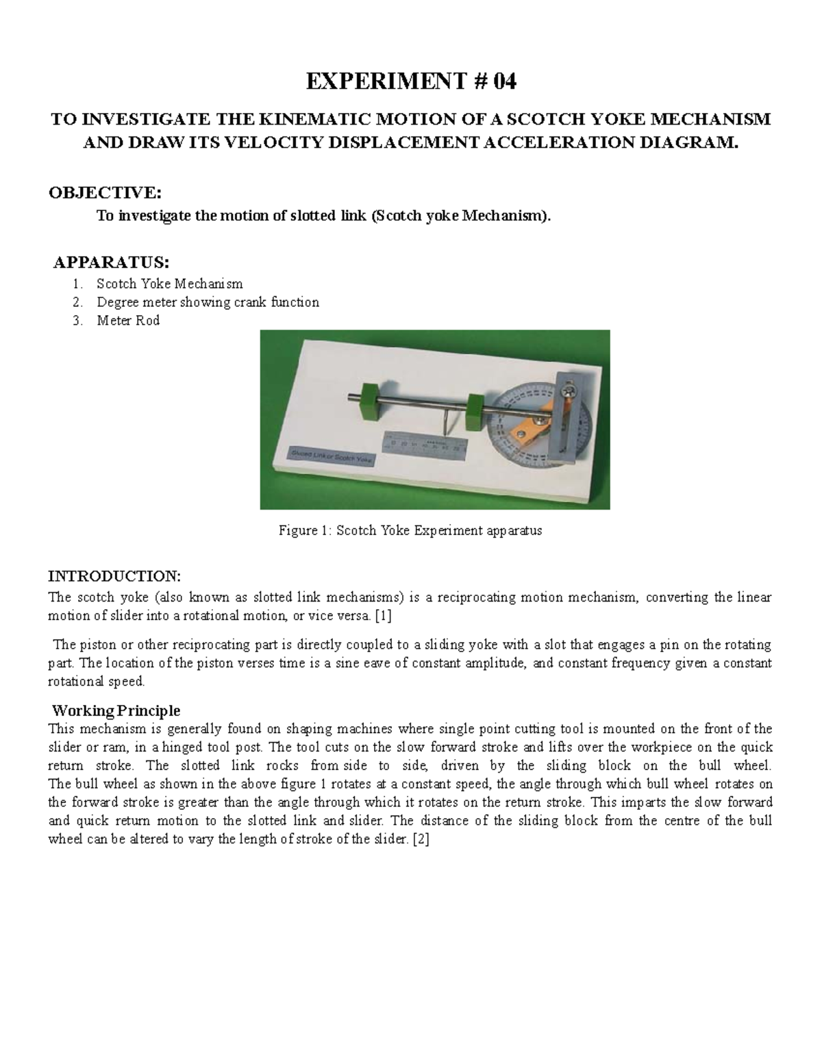 Lab exp 3 Scoth Yoke Machines lab reports EXPERIMENT 04 TO