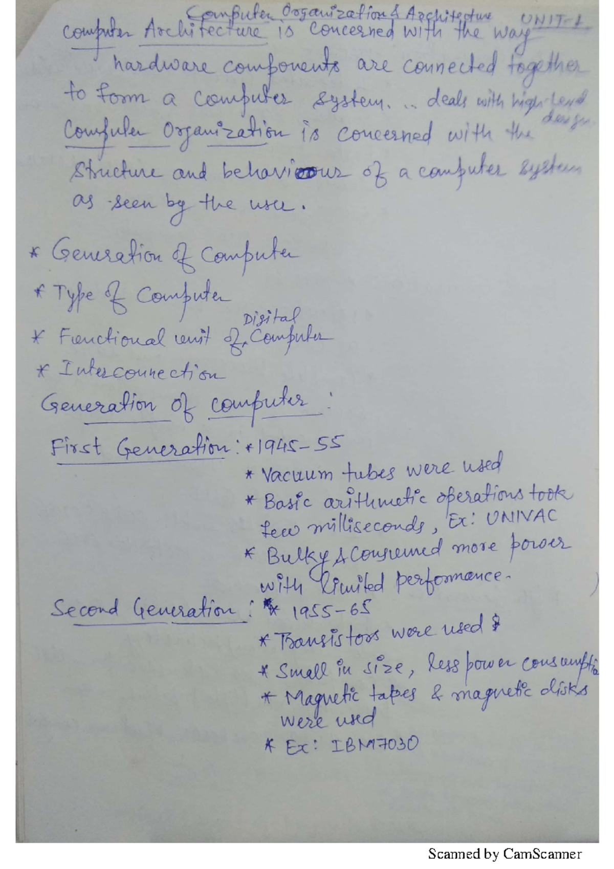 CO-UNIT-1- Notes - Computer Organization & Architecture - Studocu