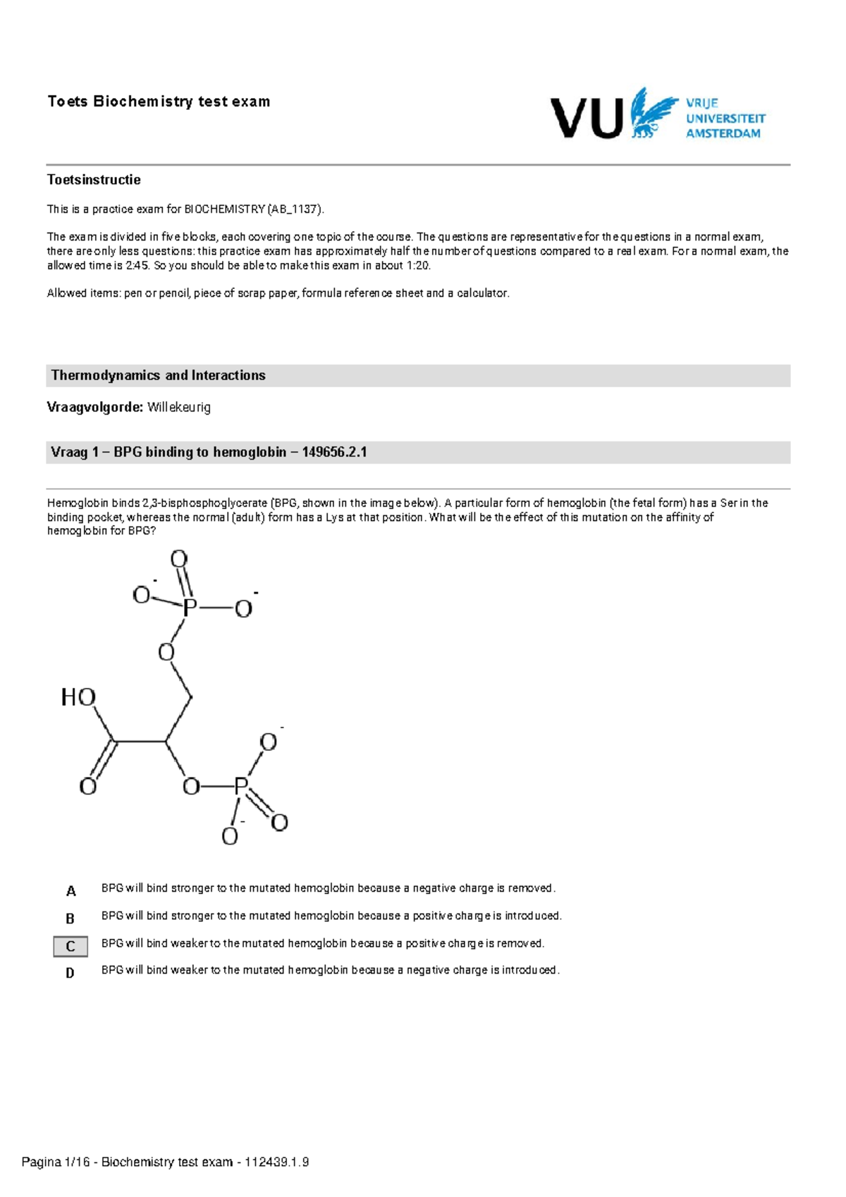 Practice Exam With Answers Biochemistry 2023 - Toets Biochemistry Test ...