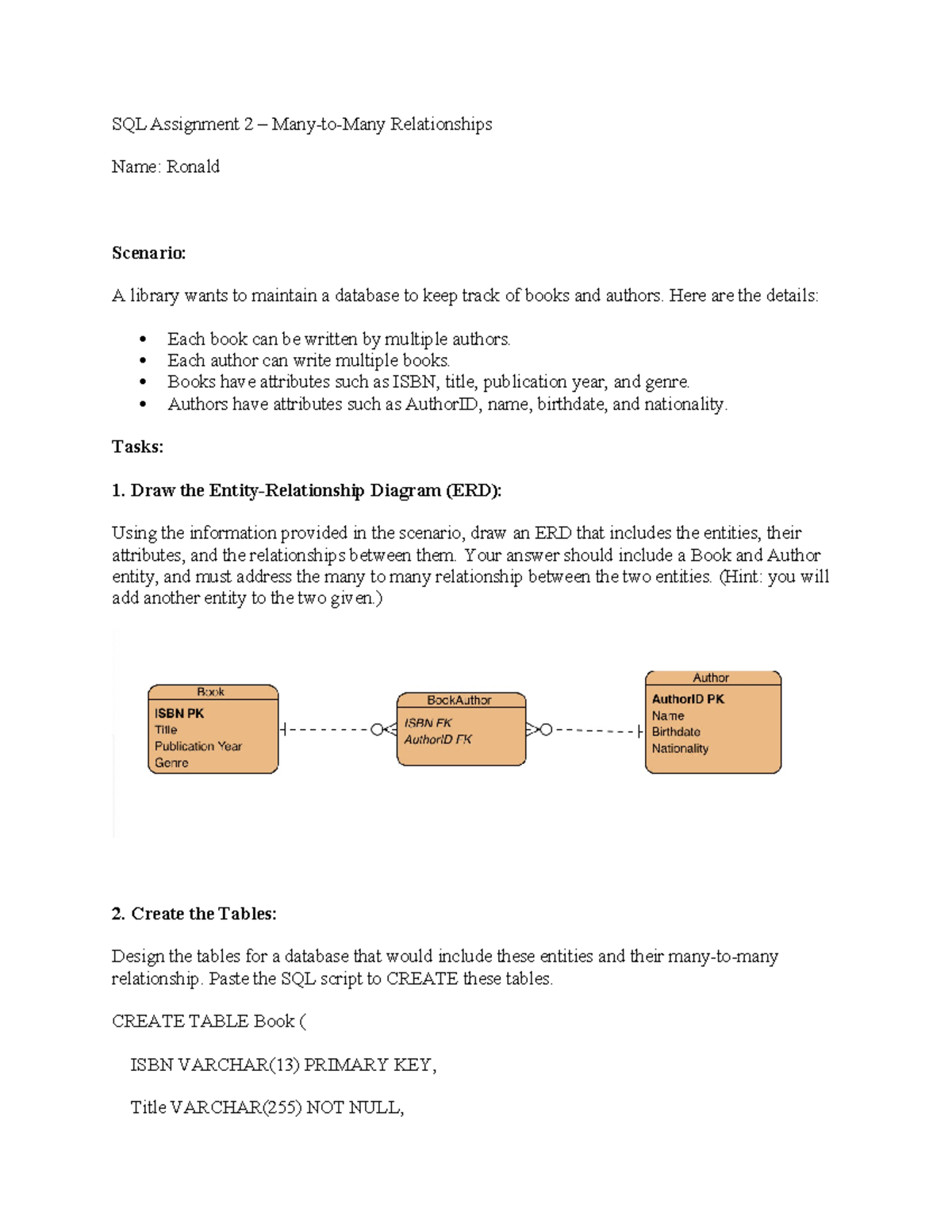 SQL Assignment 2 (1) - SQL Assignment 2 – Many-to-Many Relationships ...