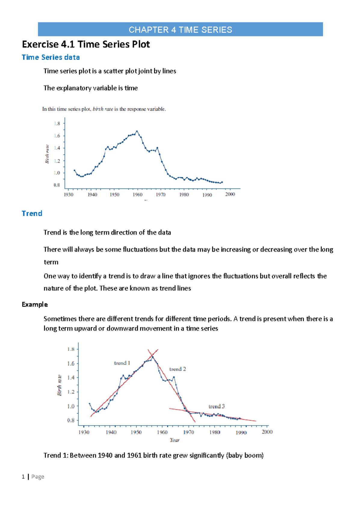 Chapter 4 - summarised notes - Exercise 4 Time Series Plot Time Series ...