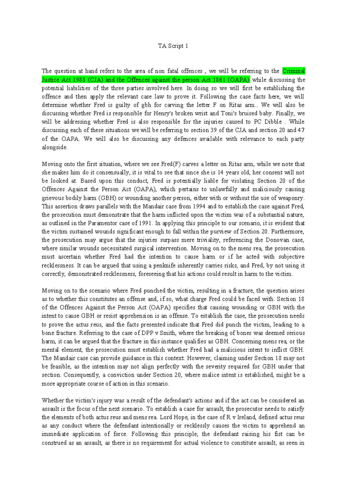 OAPA Question TA1 - sample q - TA Script 1 The question at hand refers ...